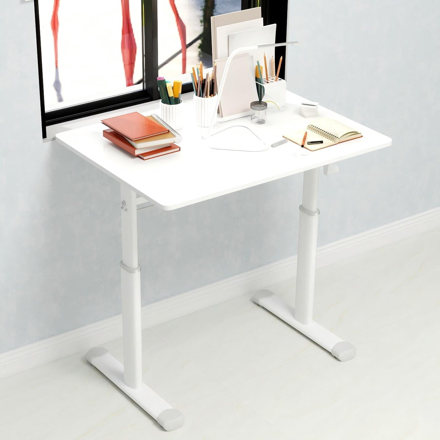 31 inch Computer Desk,Height Adjustable Desk,Multifunctional Home Office Desk,Writing Desk Study Table for Small Space,Bedroom,White