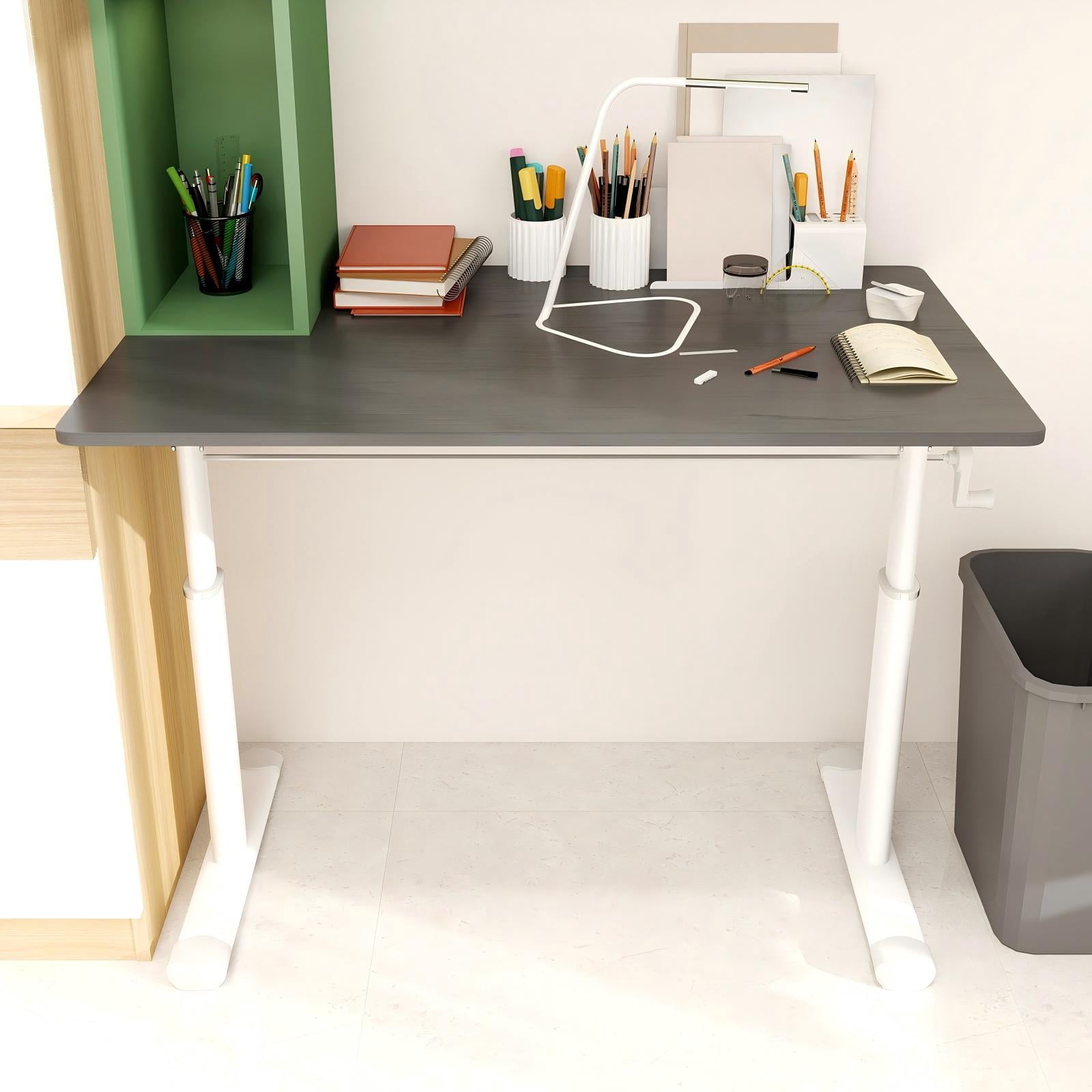 39 inch Computer Desk,Height Adjustable Desk,Multifunctional Home Office Desk,Writing Desk Study Table for Small Space,Bedroom,White