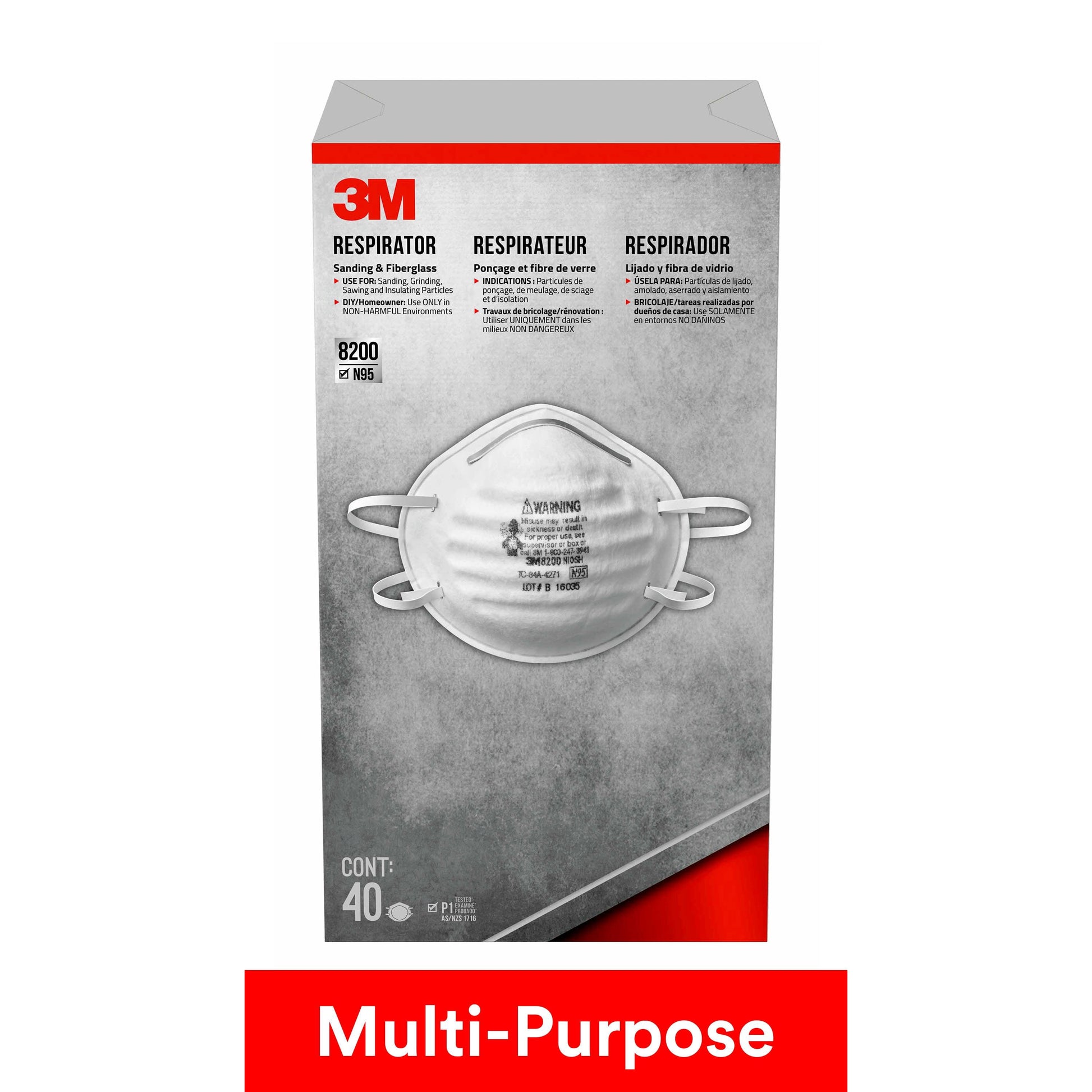 3Mâ„¢ N95 Particulate Respirator, Multi-Purpose, 8200, 40-Pack