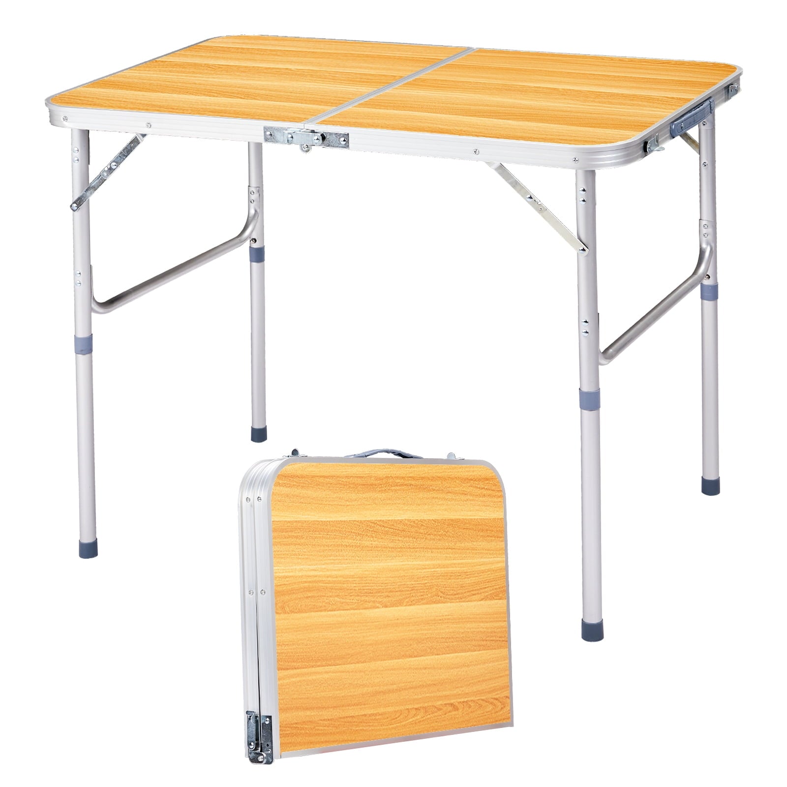 3ft Aluminum Alloy Folding Table, Lockable Legs, Portable & Space-Saving for Parties, Camping & Moreâ€‹, Wood Grain