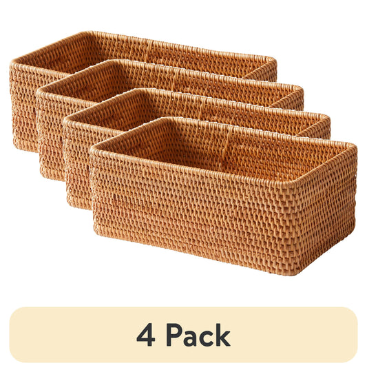 (4 pack) Better Homes & Gardens Honey Brown Rattan Bathroom Toiletry Storage Organizer Basket