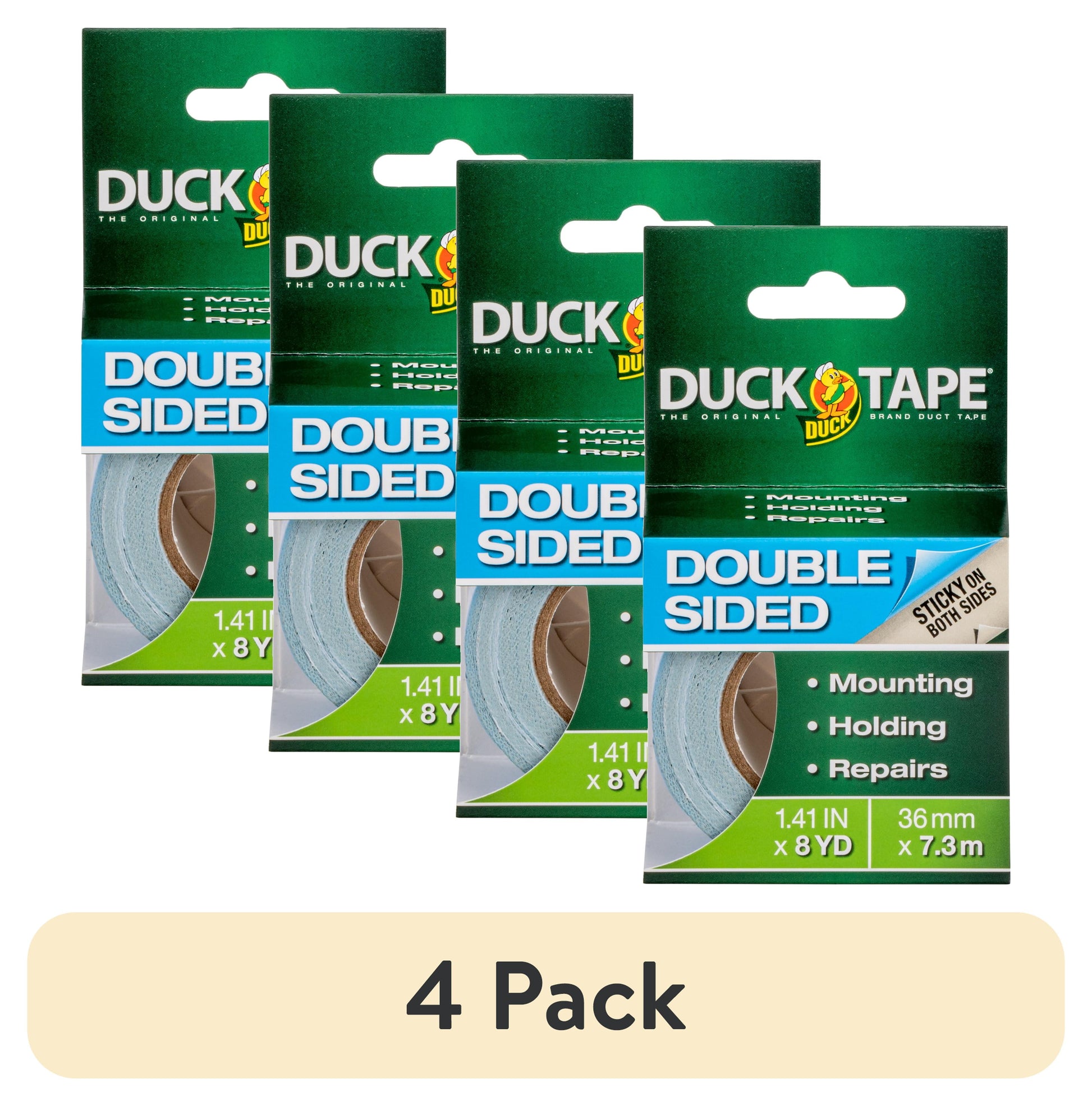 (4 pack) Duck Brand 1.41 in. x 8 yd. White Double Sided Duct Tape