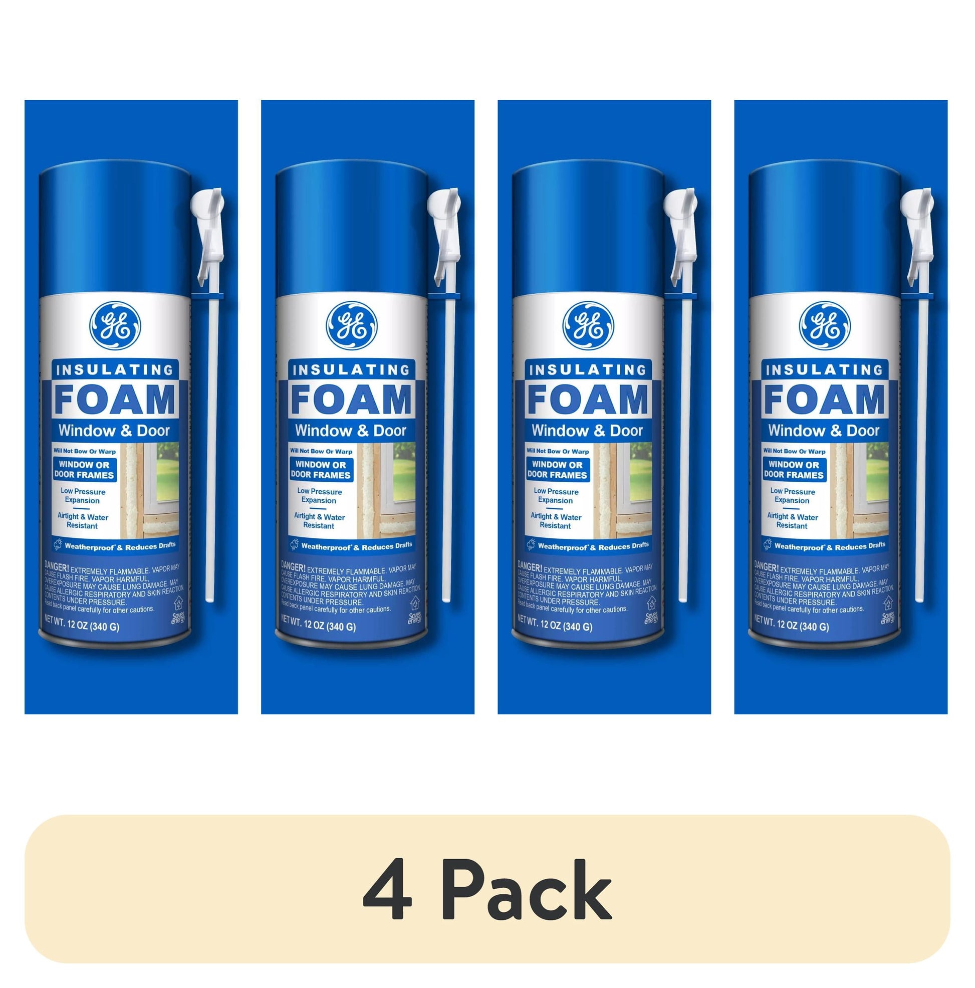 (4 pack) GE Window & Door Insulating Foam, Pack of 1, Yellow 12 oz Can