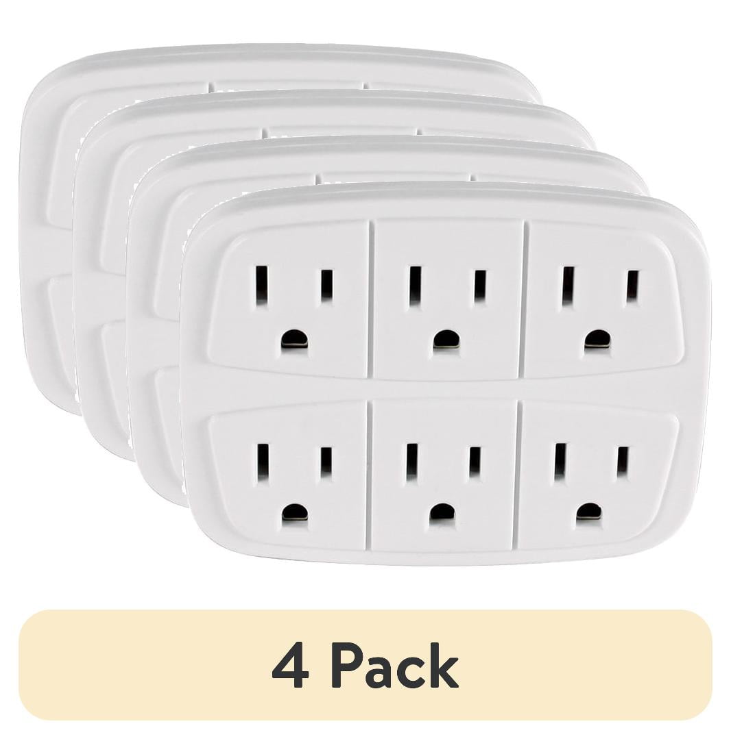 (4 pack) Hyper Tough 6 Outlet Grounded Wall Tap, 15 Amps, White