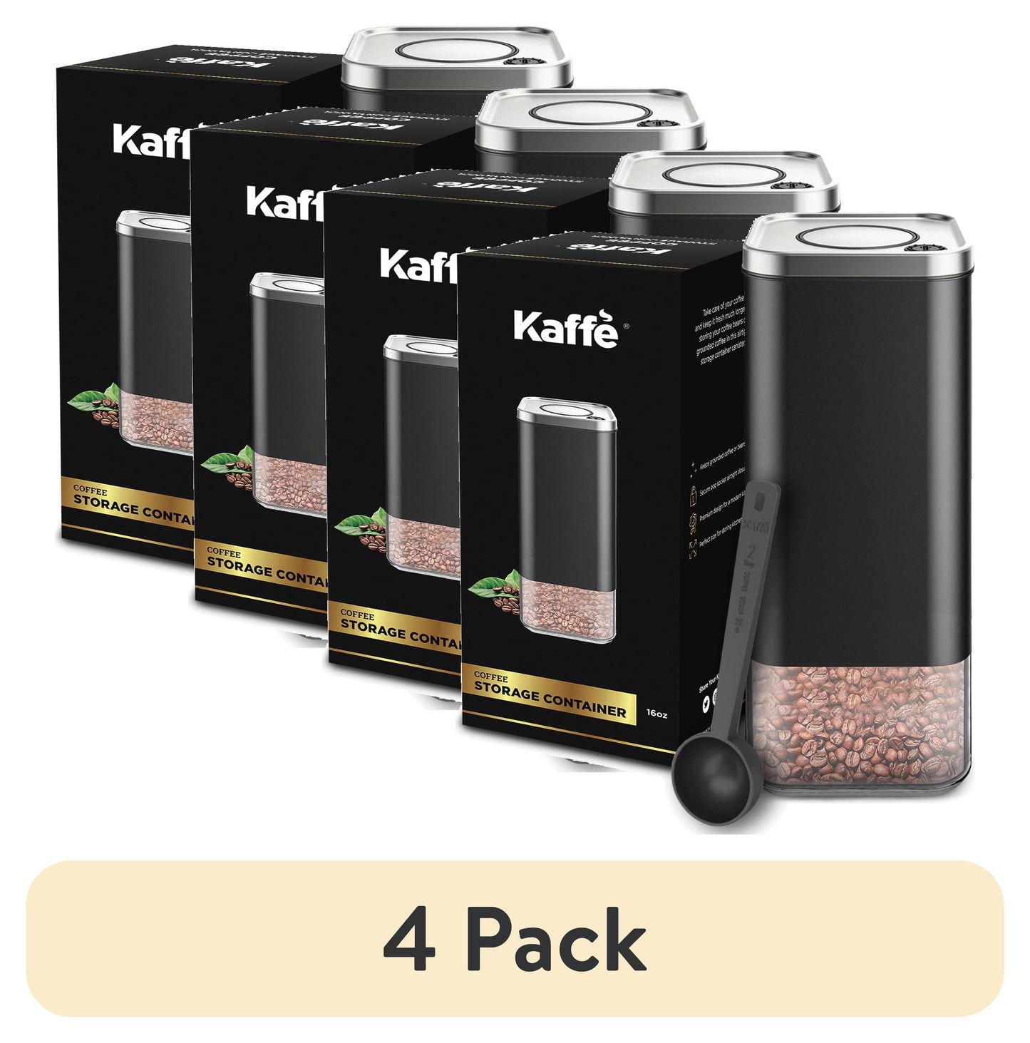 Kaffe Airtight Kitchen Storage Container, Coffee Canister with Airtight Lid (BPA Free) Black / Stainless Steel