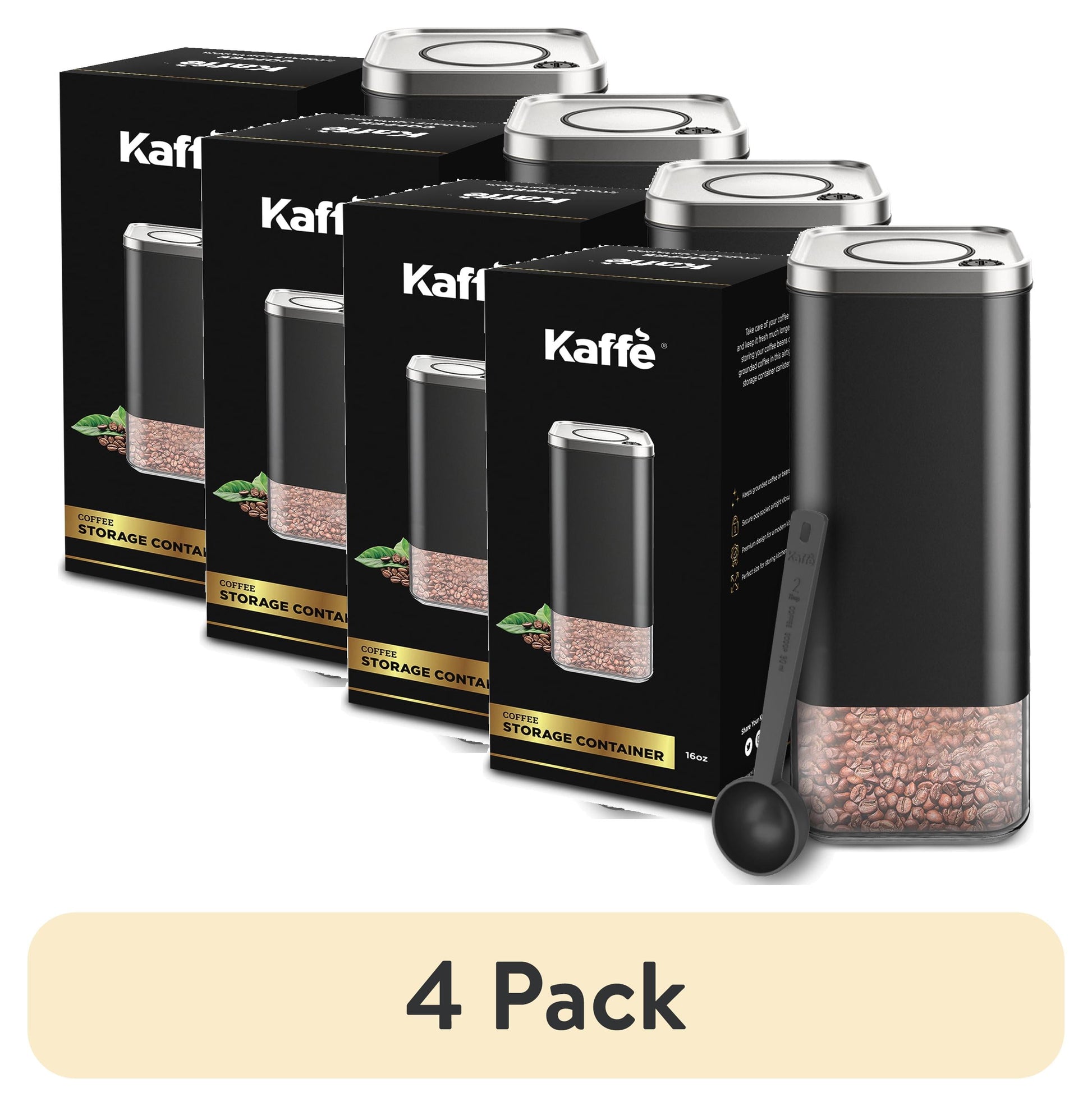 Kaffe Airtight Kitchen Storage Container, Coffee Canister with Airtight Lid (BPA Free) Black / Stainless Steel