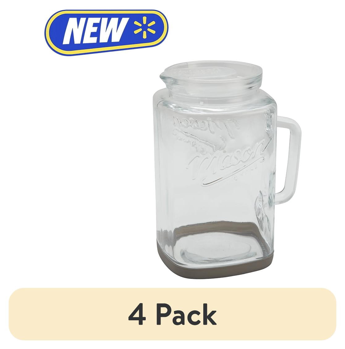 (4 pack) Mason Craft & More Glass 1 Gallon Pitcher with Removable Plastic Lid and Silicone Base, Gray, Well Suited to Cold Drink Preparation