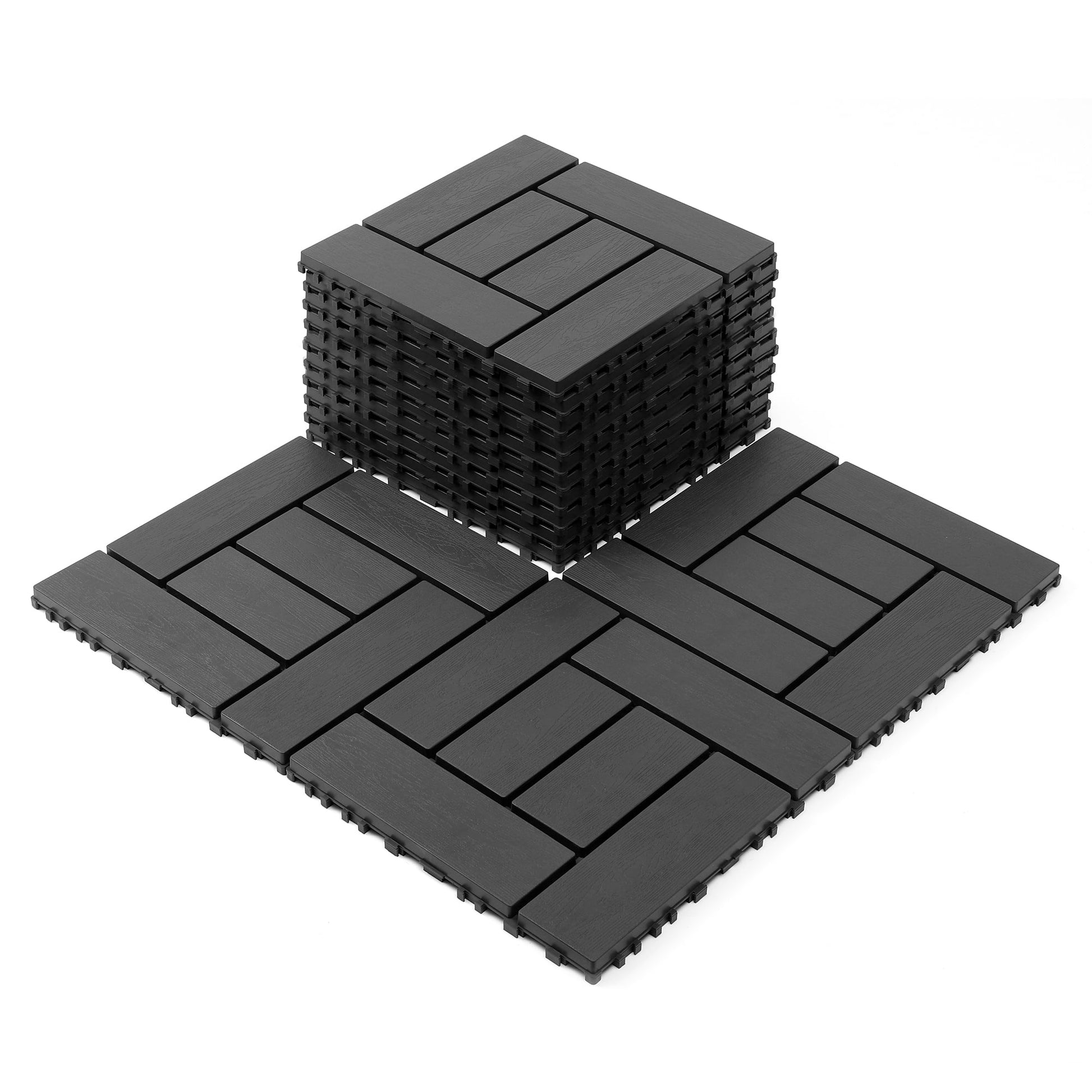 44 Pack Plastic Interlocking Deck Tiles,12"x12" Waterproof Indoor/Outdoor Floor Tiles,All-Weather Patio Floor Decking Tiles for Garden,Lawn,Porch,Poolside,Balcony,ZZ Style,Grey