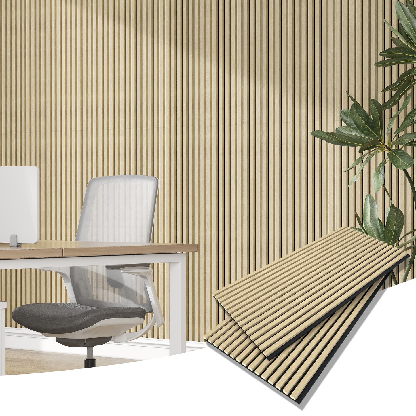 47"x24" Acoustic Slat Wood Wall Panel 3D Slatted Wall Panels 2Pcs,Black