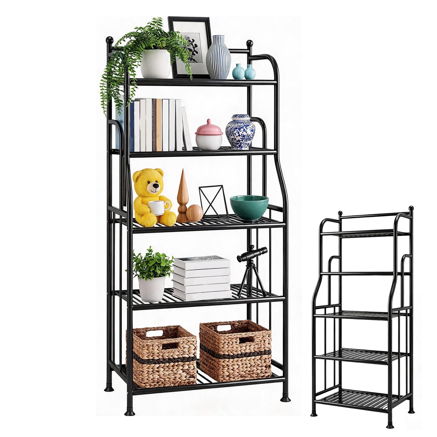 5 Tier Bathroom Storage Shelf, 5-Tier Large Capacity Shelf Organizer, Multifunctional Storage Rack, Heavy Duty Storage Shelves Display Organizer for Balcony, Kitchen, Bathroom, Living Room