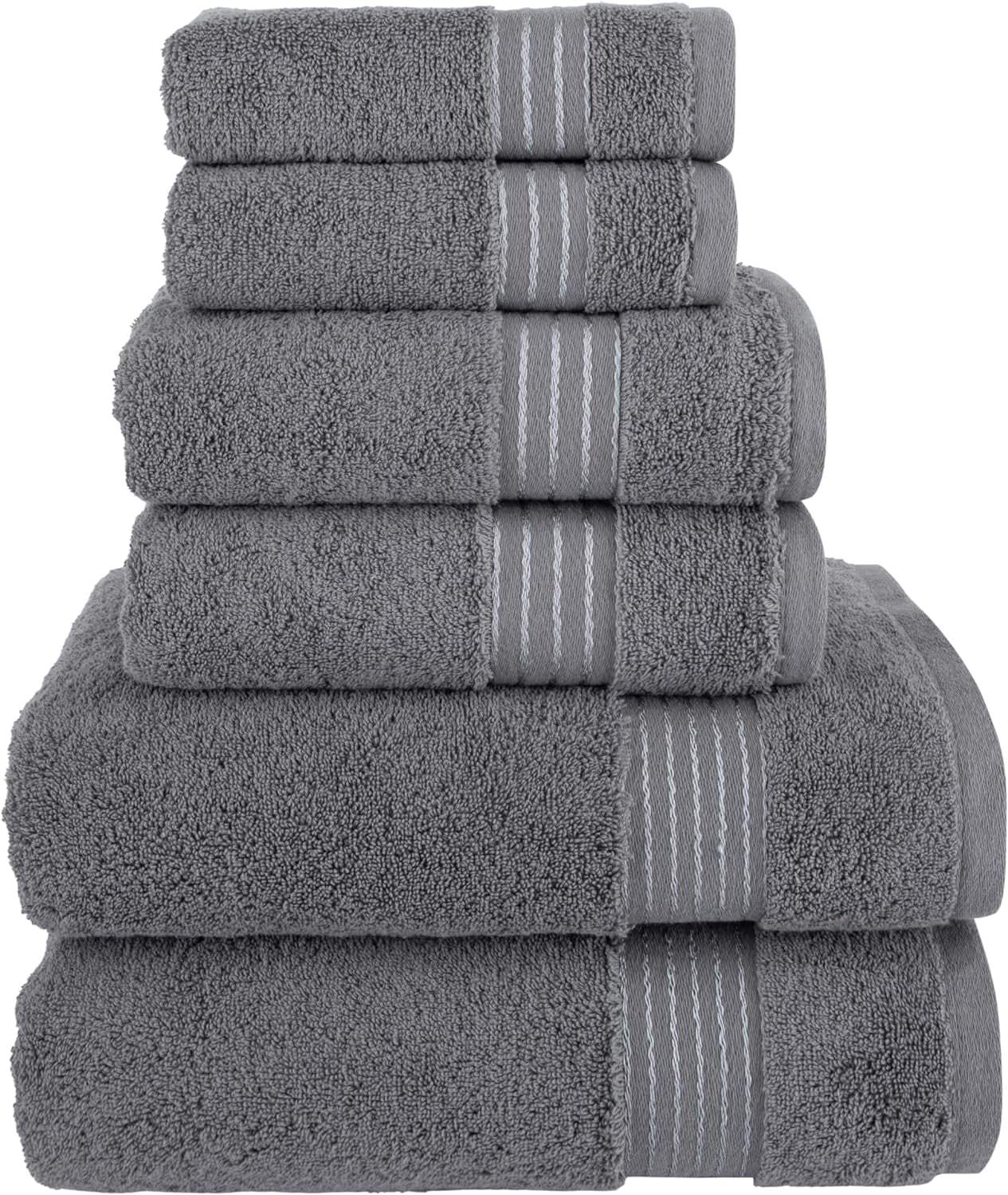 6 Piece Towel Set, 2 Bath Towels 2 Hand Towels 2 Washcloths, 100% Turkish Cotton Towels for Bathroom, Grey