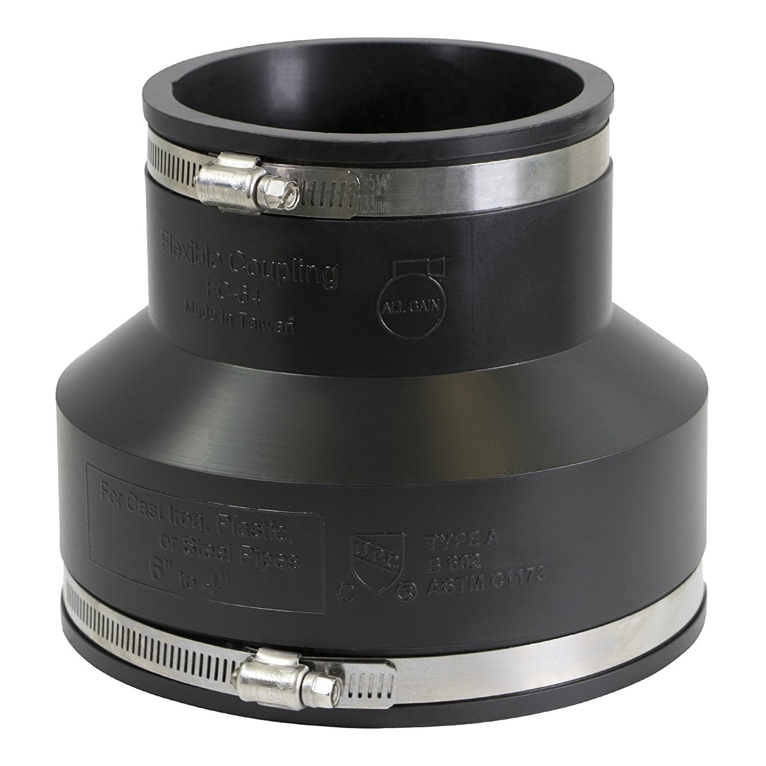 6 in. x 4 in. PVC Flexible Reducing Coupling with Stainless Steel clamps