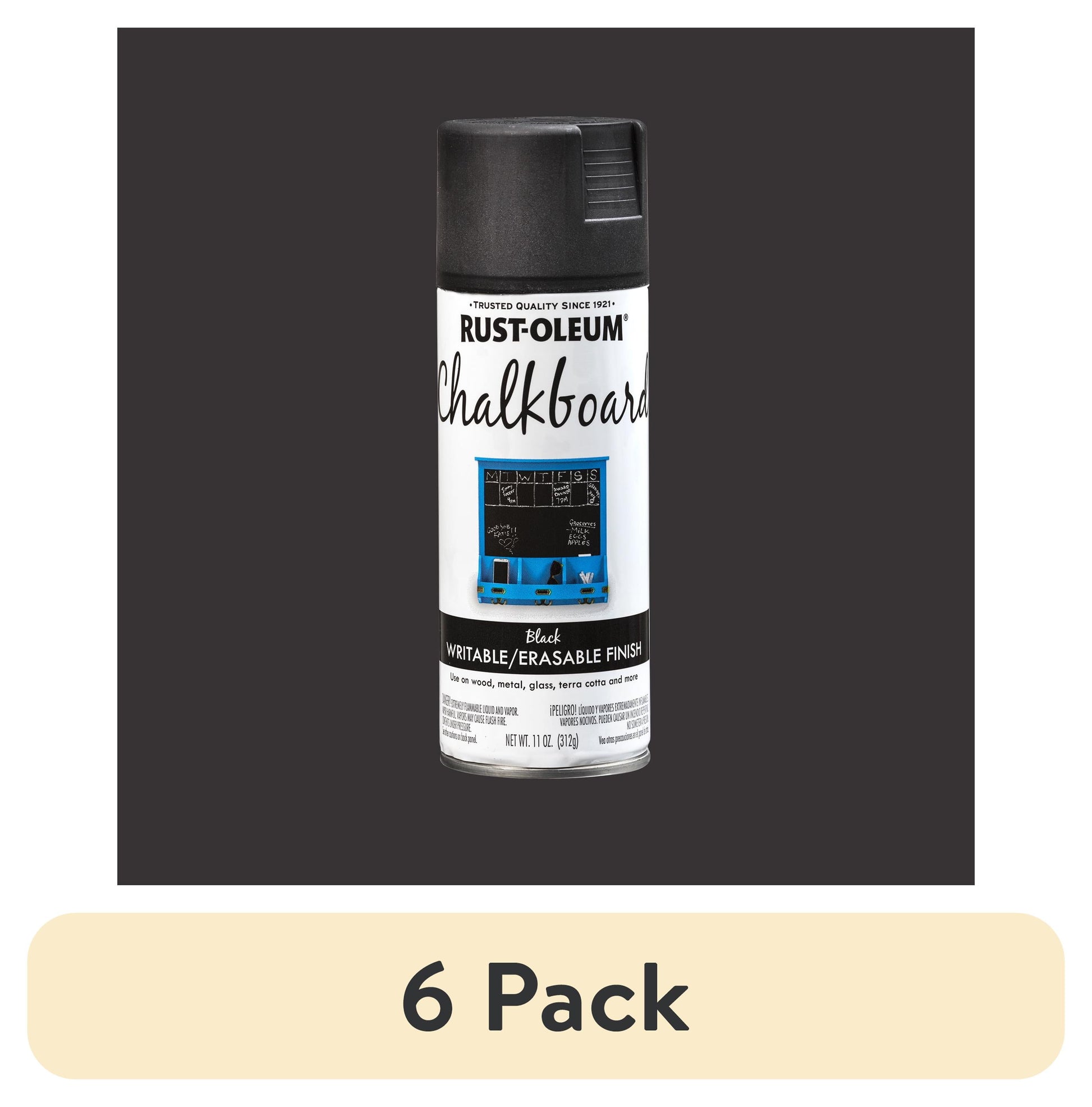 (6 pack) Black, Rust-Oleum Chalkboard Flat Spray Paint-301438, 11 oz