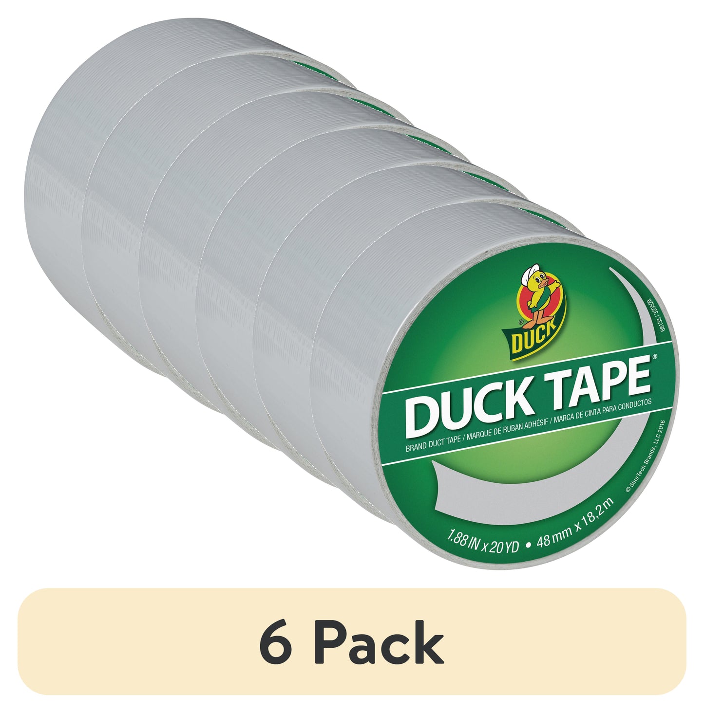 (6 pack) Color Duck Tape Brand Duct Tape, 1.88 in. x 20 yd., Dove Grey