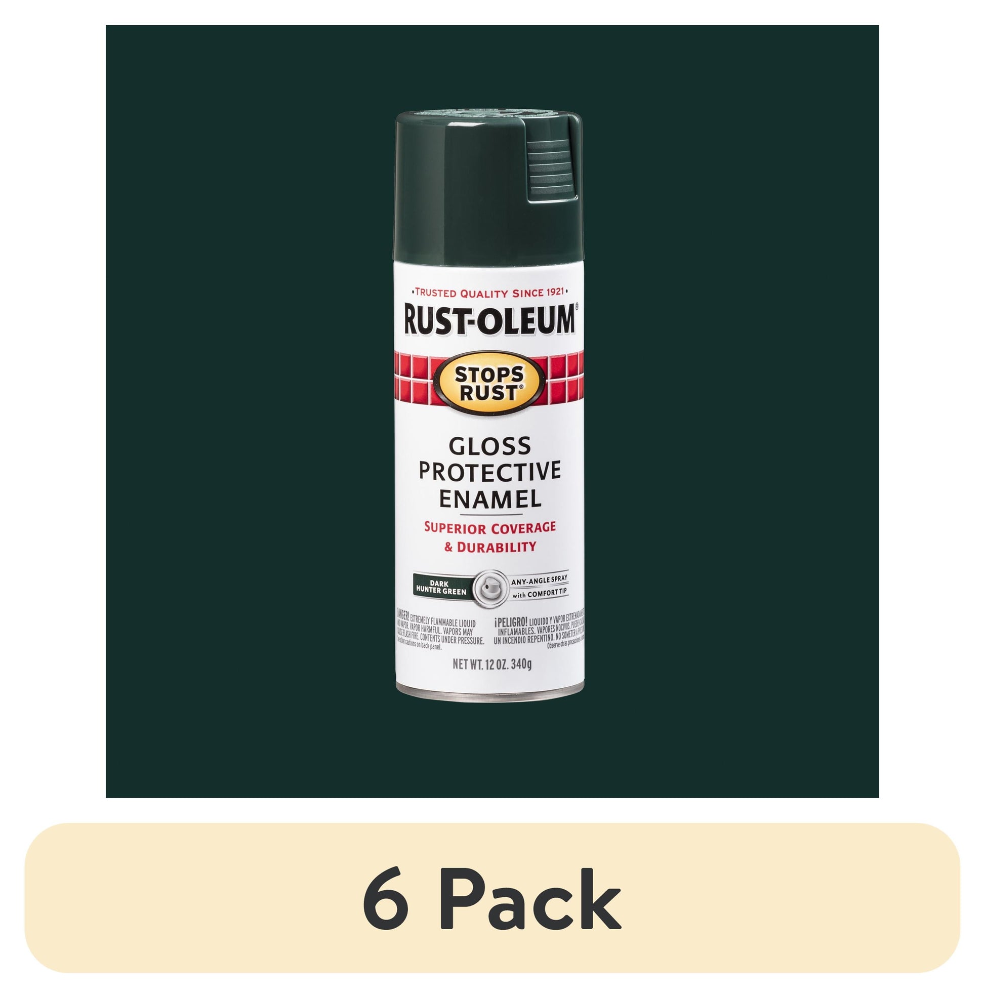 (6 pack) Dark Hunter Green, Rust-Oleum Stops Rust Protective Enamel Gloss Spray Paint-7733830, 12 oz