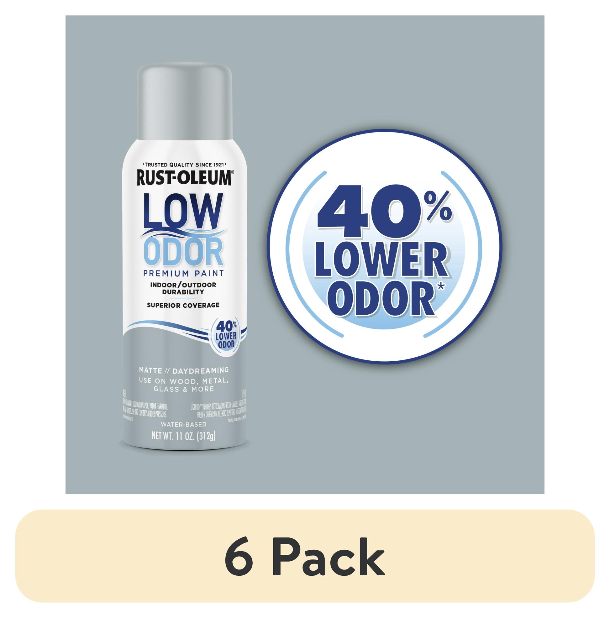 (6 pack) Daydreaming, Rust-Oleum Low Odor Premium Matte Spray Paint-388284, 11 oz