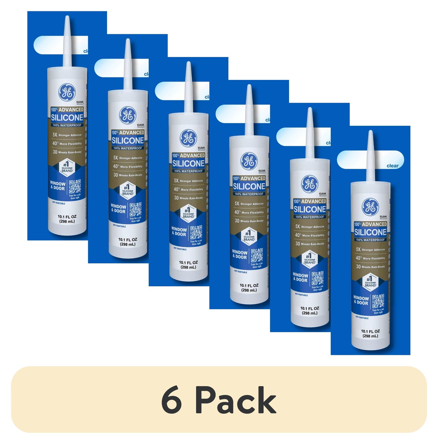 (6 pack) GE Advanced Silicone Window & Door Sealant, Pack of 1, Clear 10.1 fl oz Cartridge