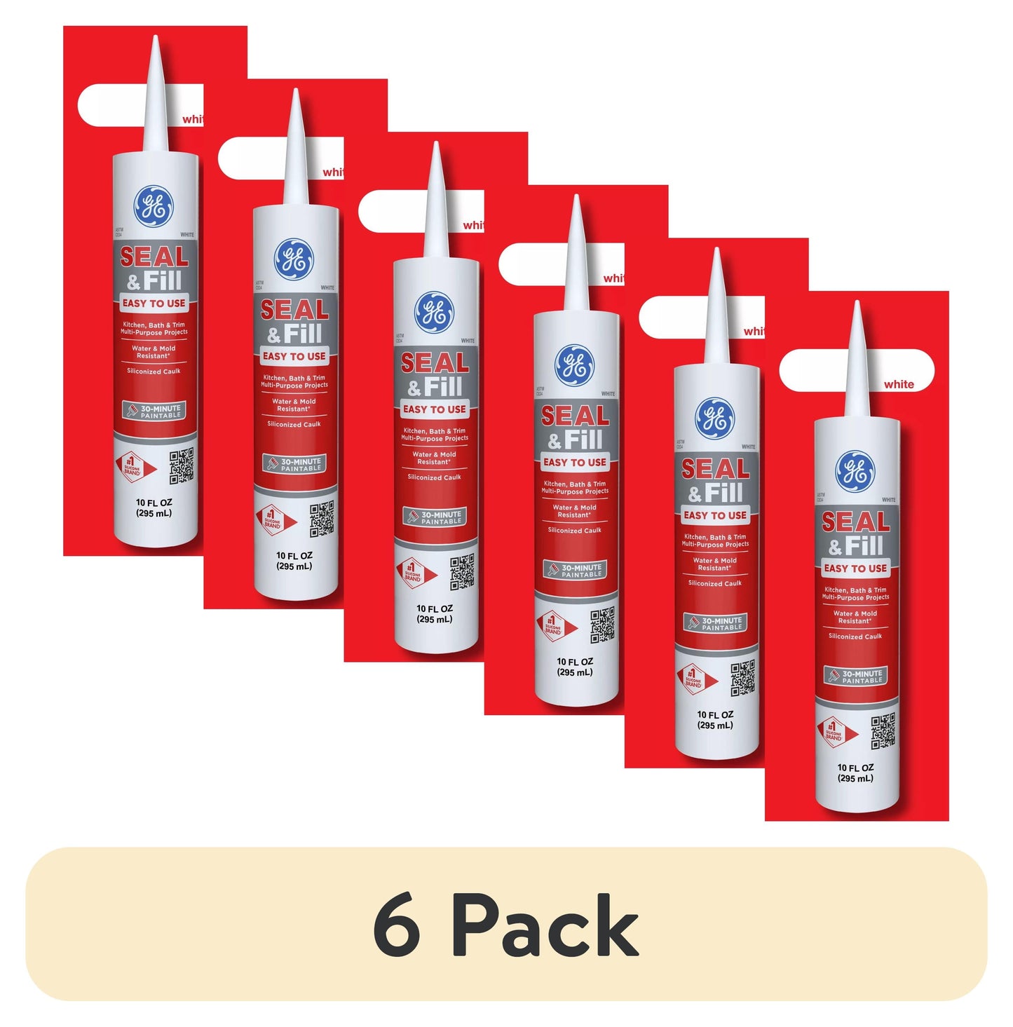 (6 pack) GE Seal And Fill Multipurpose Kitchen & Bath, Pack of 1, White 10 fl oz Cartridge