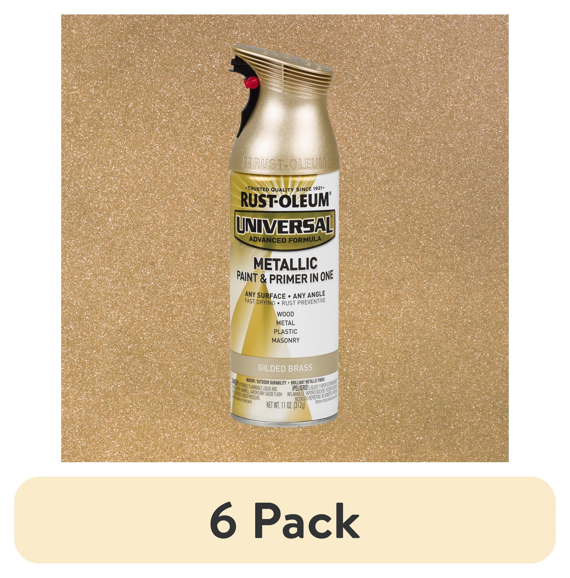 (6 pack) Gilded Brass, Rust-Oleum Universal Metallic Paint & Primer Spray Paint-330504, 11 oz