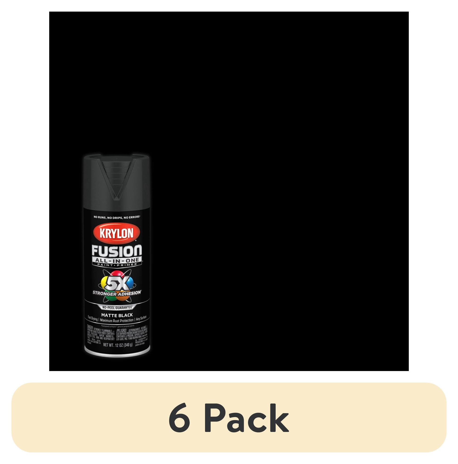 (6 pack) Krylon Fusion All-In-One, Matte, Black, 12 oz