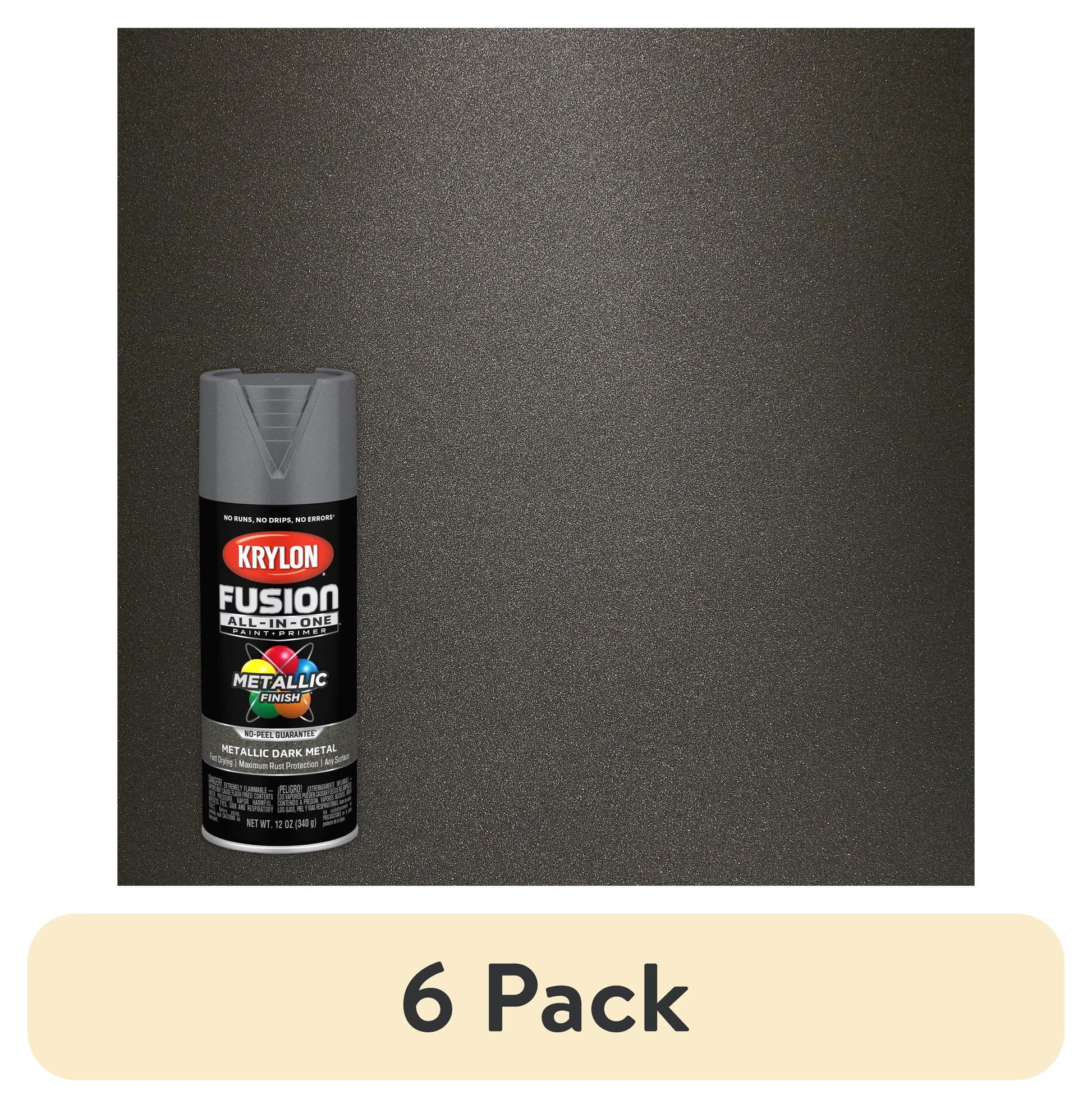 (6 pack) Krylon K02769007 Krylon Fusion All-In-One Metallic Dark Metal Metallic 12 oz Spray Paint, Multi-Surface, (1 Piece, 1 Pack)