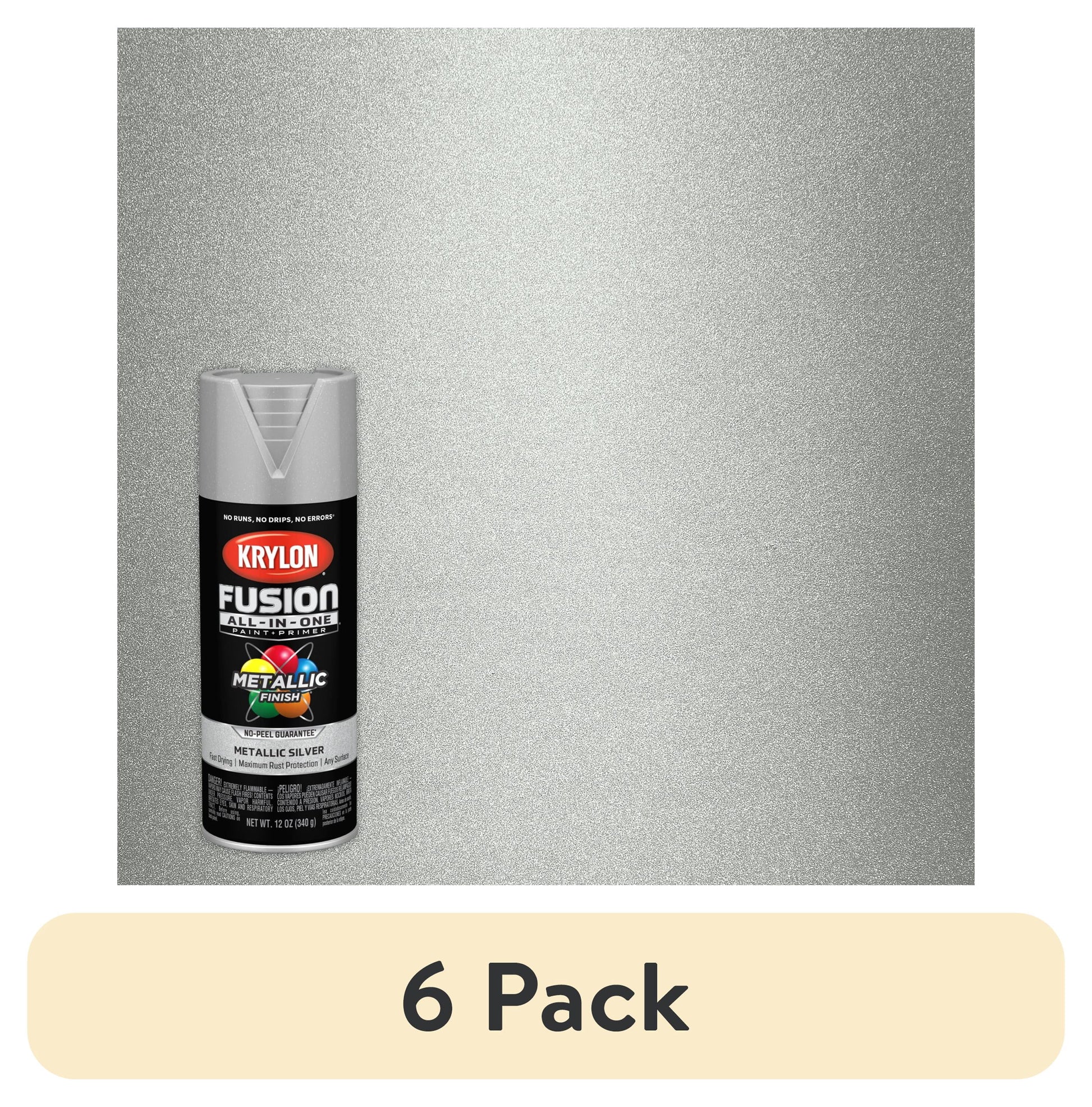 (6 pack) Krylon Fusion All-In-One Metallic, Metallic, Silver, 12 oz