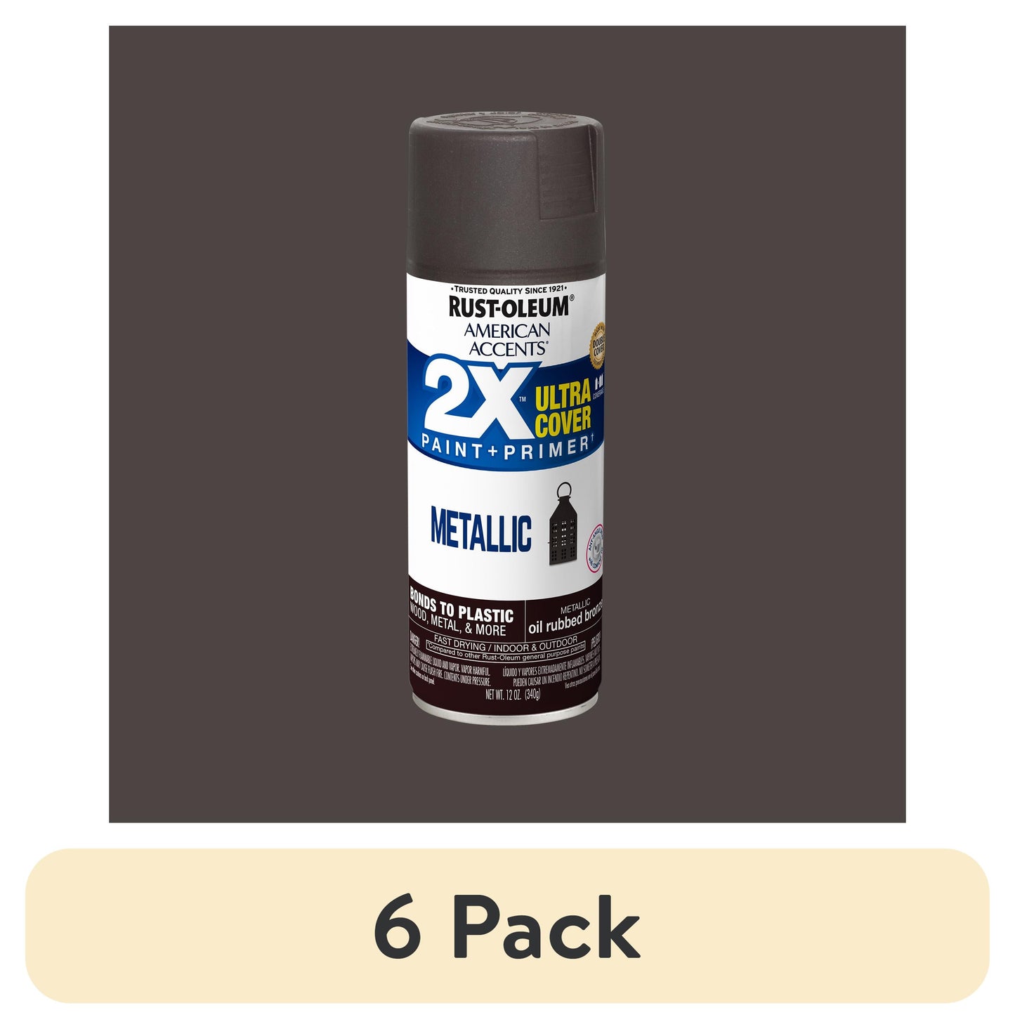 (6 pack) Oil Rubbed Bronze, Rust-Oleum American Accents 2X Ultra Cover Metallic Spray Paint-327906 , 12 oz