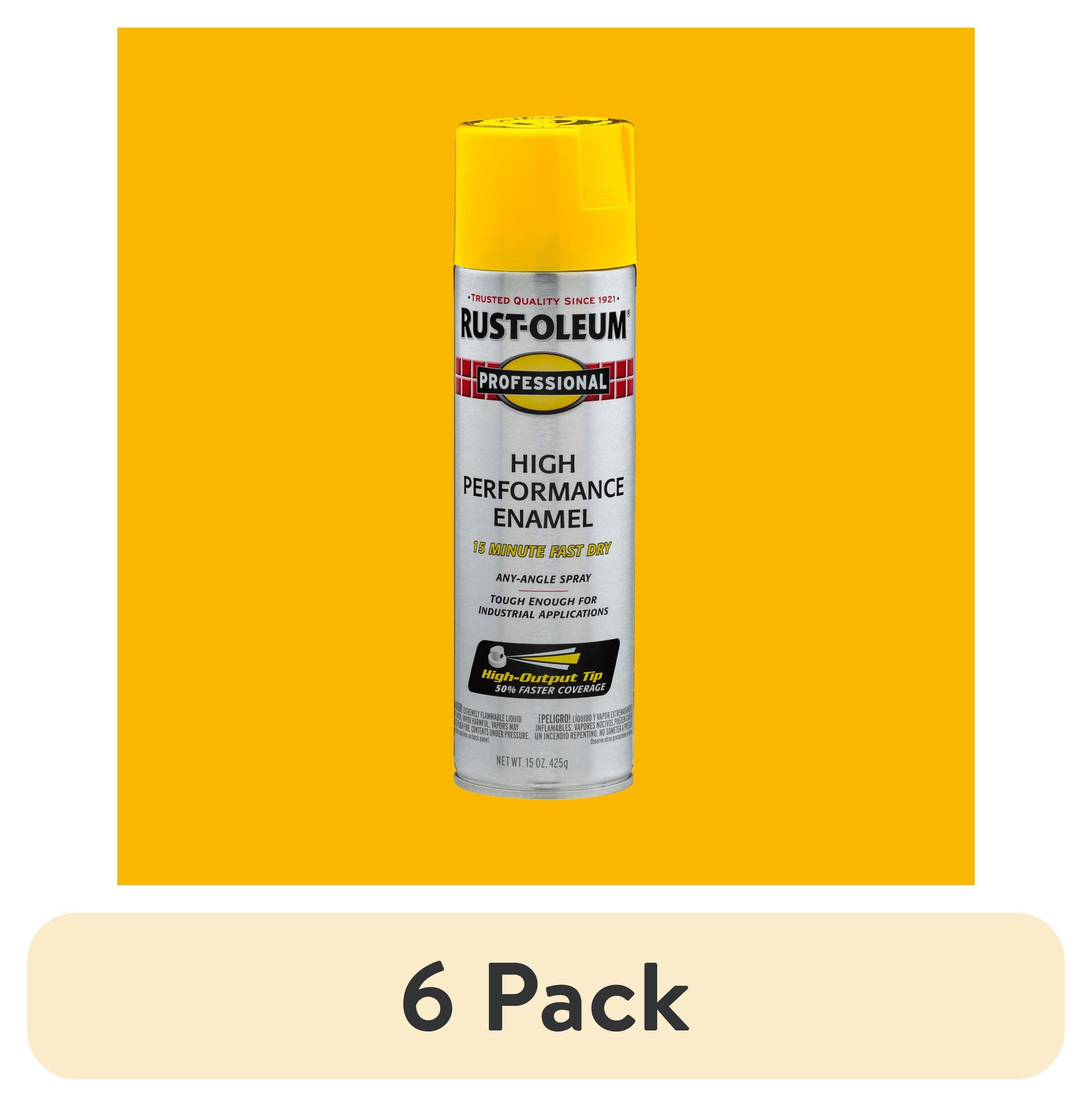 (6 pack) Safety Yellow, Rust-Oleum Professional High Performance Enamel Gloss Spray Paint-7543838, 15 oz