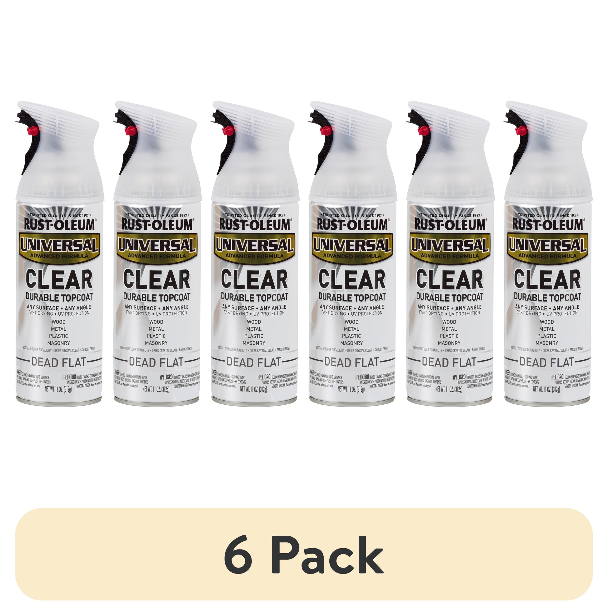 (6 pack) Clear, Rust-Oleum Universal Topcoat Flat Spray Paint-302151, 12 oz