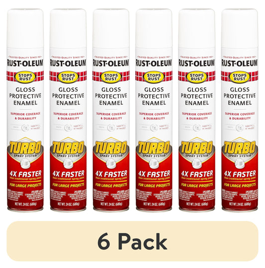 (6 pack) White, Rust-Oleum Stops Rust Turbo Gloss Protective Enamel Spray Paint-334133, 24 oz