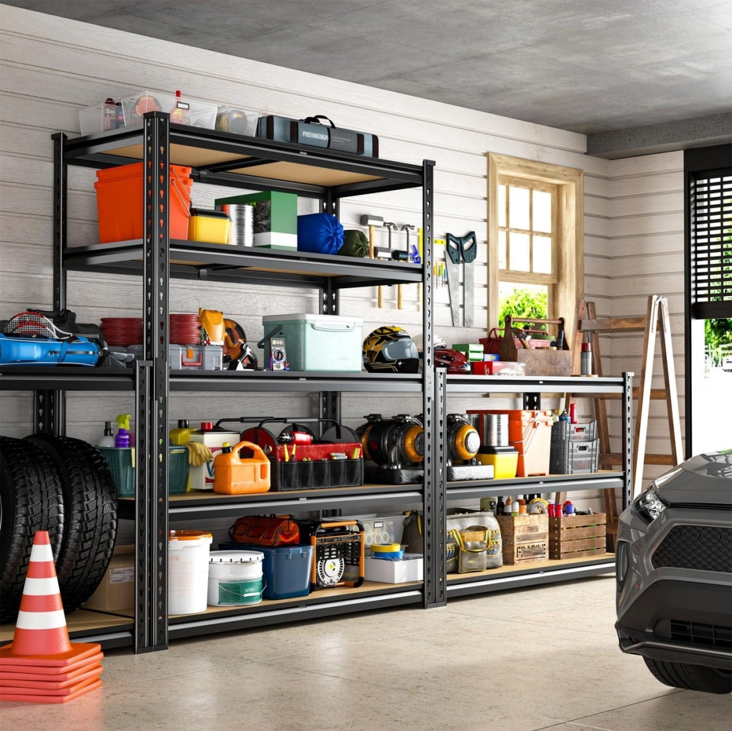 72"H 5 Tier Adjustable Heavy Duty Storage Shelving Unit, 2000 lbs Capacity Metal Garage Shelf Organizer Rack for Kitchen Pantry Basement Laundry, Black