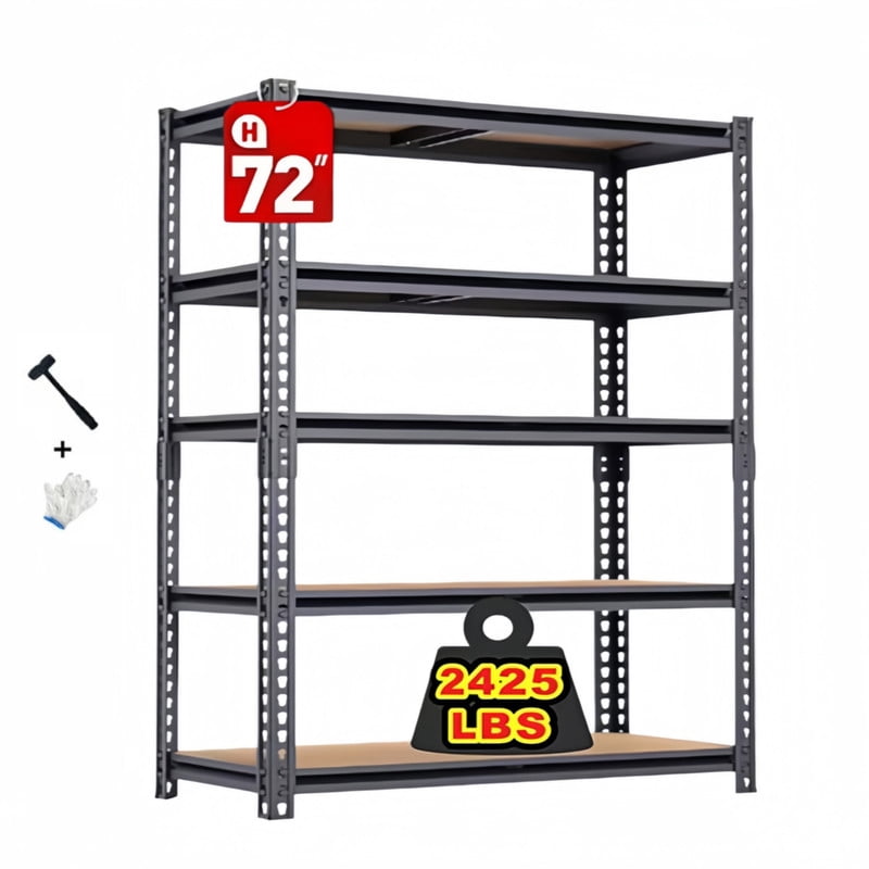 84''H Garage Shelving Unit, Black Storage Shelf, 5 Tiers Storage Racks, Free Standing Heavy Duty Metal Adjustable Shelves