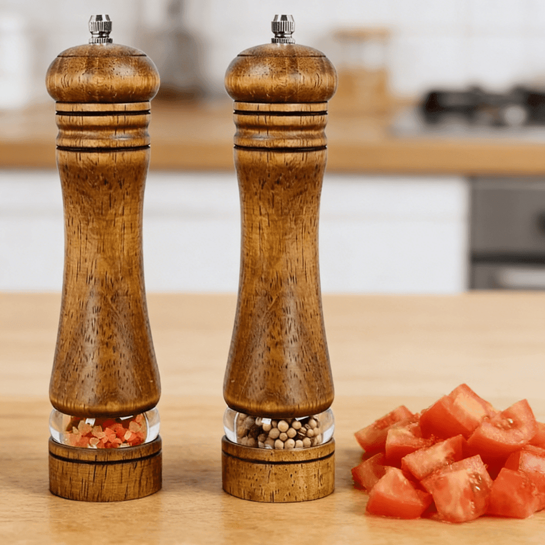 8-Inch Manual Pepper Grinder, Solid Wood Ceramic Core Pepper Mill, Adjustable Grinding Thickness, Retro Decorative Kitchen Tool for Home Cooking, Outdoor Camping