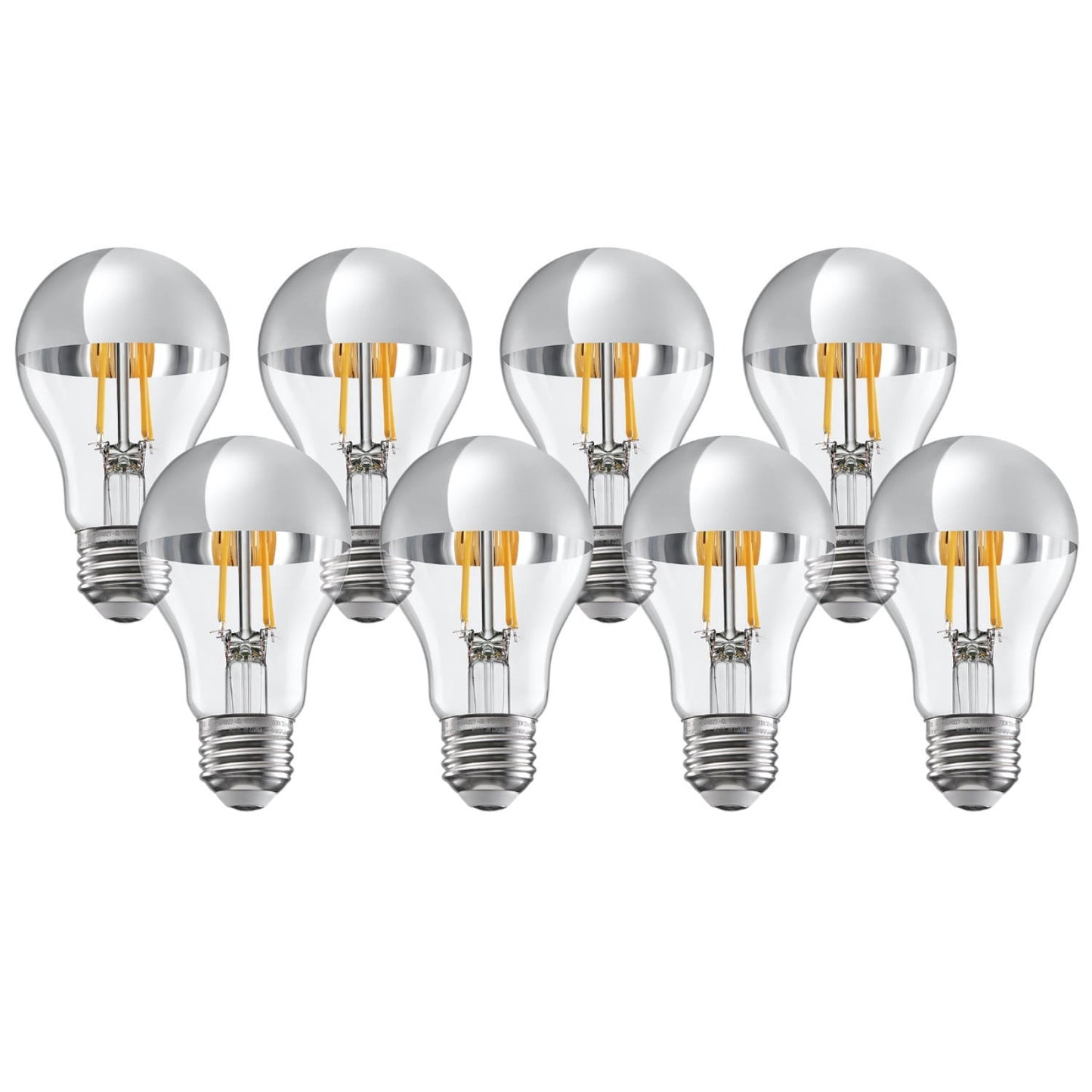 8 Pack A19 LED Dimmable Light Bulb, 4.5W(40W Eqv.), Anti Glare Half Chrome Bulbs, Silver Dipped E26 Base, 2700K Soft White