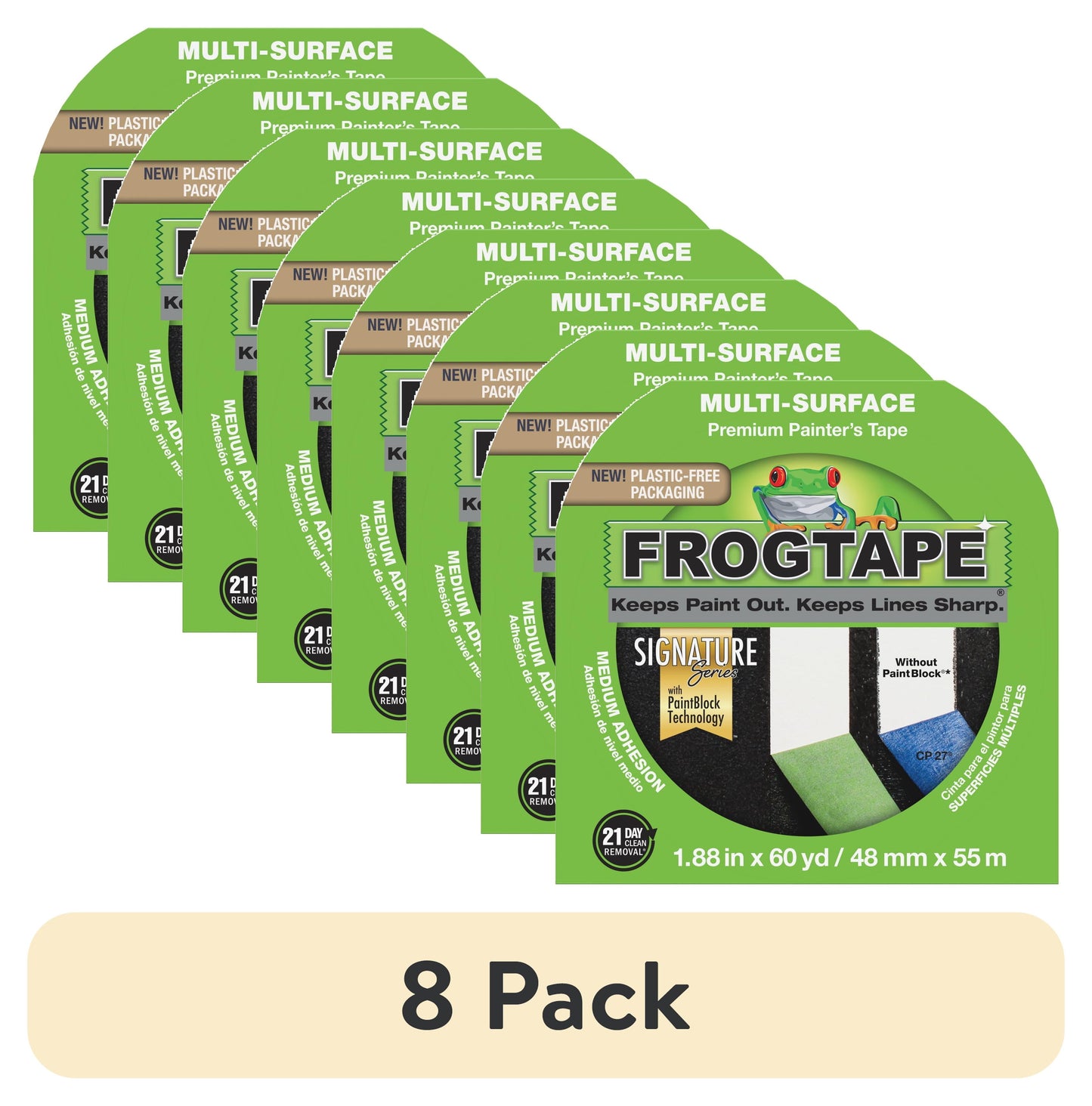 (8 pack) FrogTape 1.88 in. x 60 yd. Green Multi-surface Painting Tape