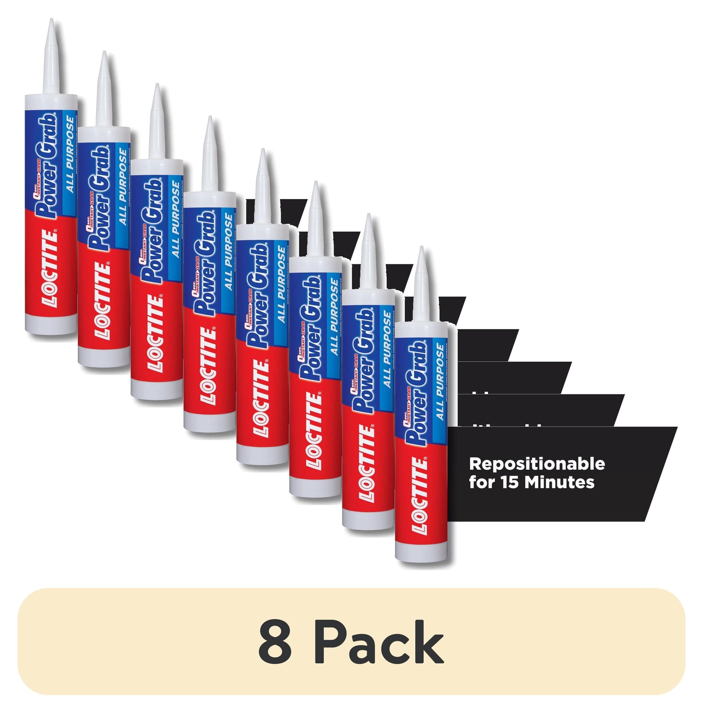 (8 pack) Loctite Power Grab Construction Adhesive All Purpose, Pack of 1, White 9 fl oz Cartridge