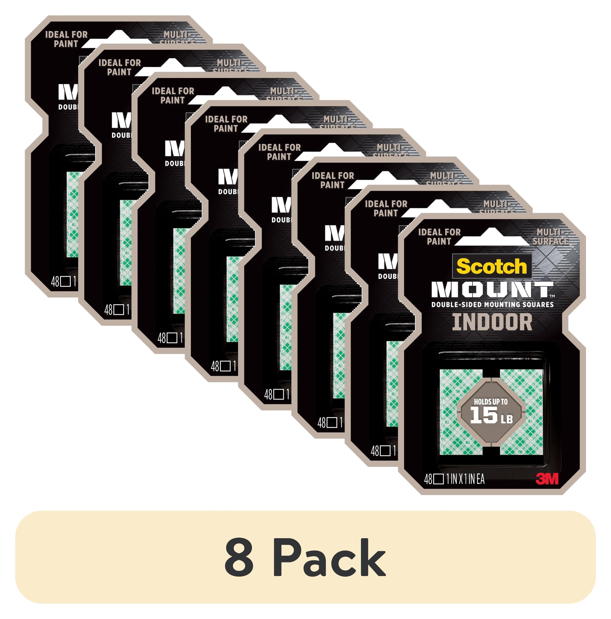 (8 pack) Scotch-Mount Indoor Double-Sided Mounting Squares, 48 1 inch Squares