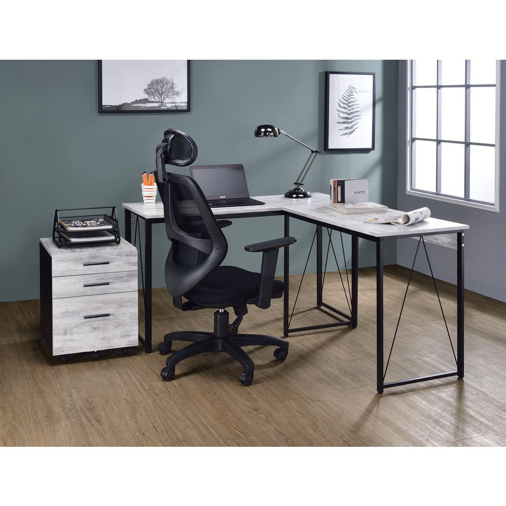 ACME Zaidin Wooden Rectangle Top Writing Desk in Antique White and Black