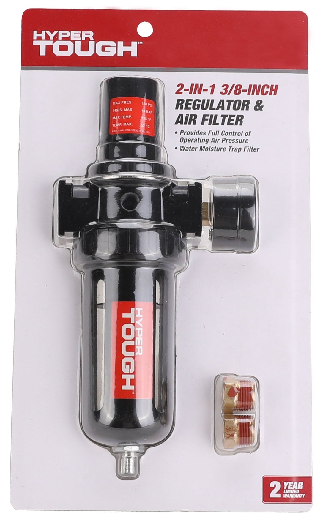 Hyper Tough HT38AFR 2-in-1 3/8-inch Zinc Alloy Air Filter and Regulator, Body Powder, No Scent