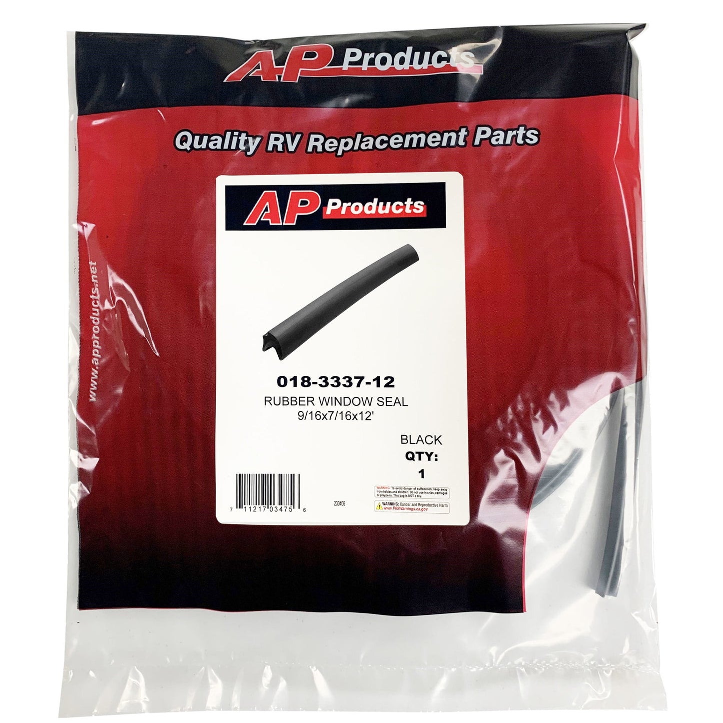 AP Products 018-3337-12 Rubber Window Seal - 9/16" x 7/16" x 12'