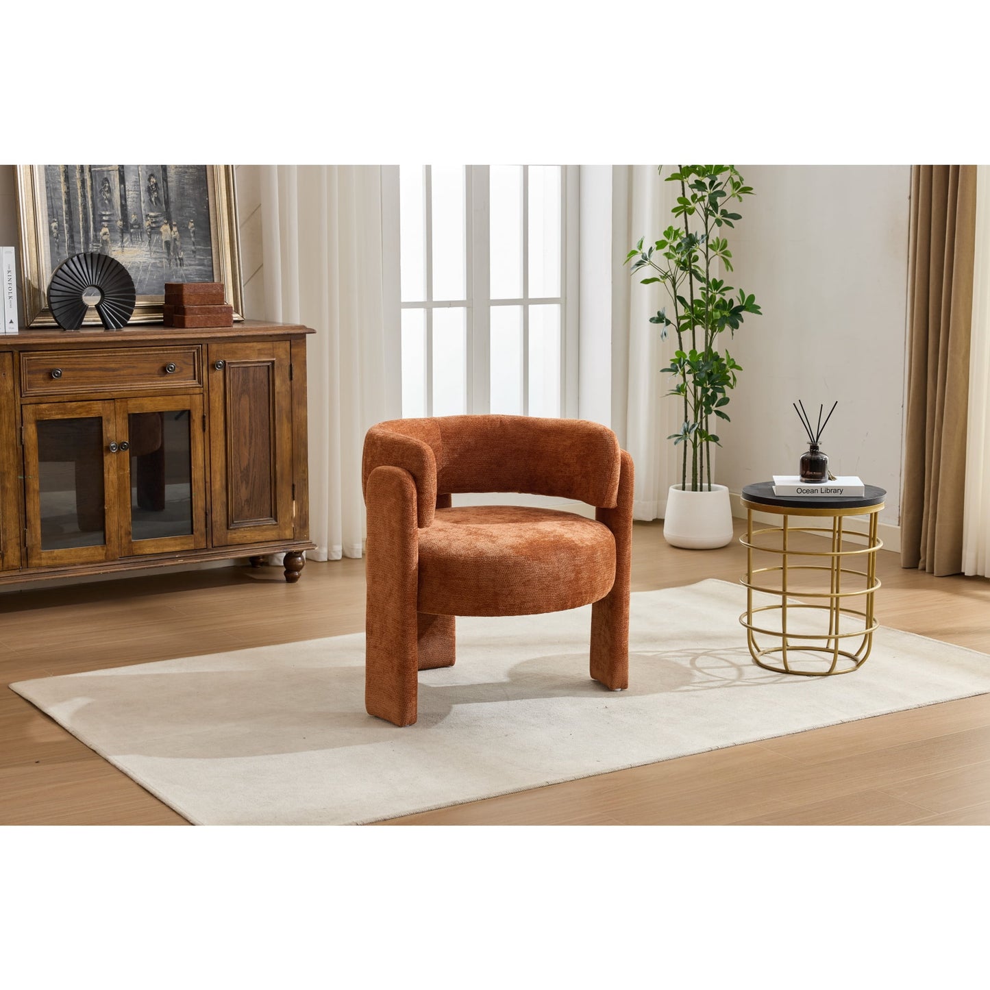 Accent Chair, Armchair, Boucle Chair&nbsp;Modern Upholstered Fabric Accent Armchair, Comfortable Leisure Single Sofa Chair for Living Room, Bedroom, Office, Orange