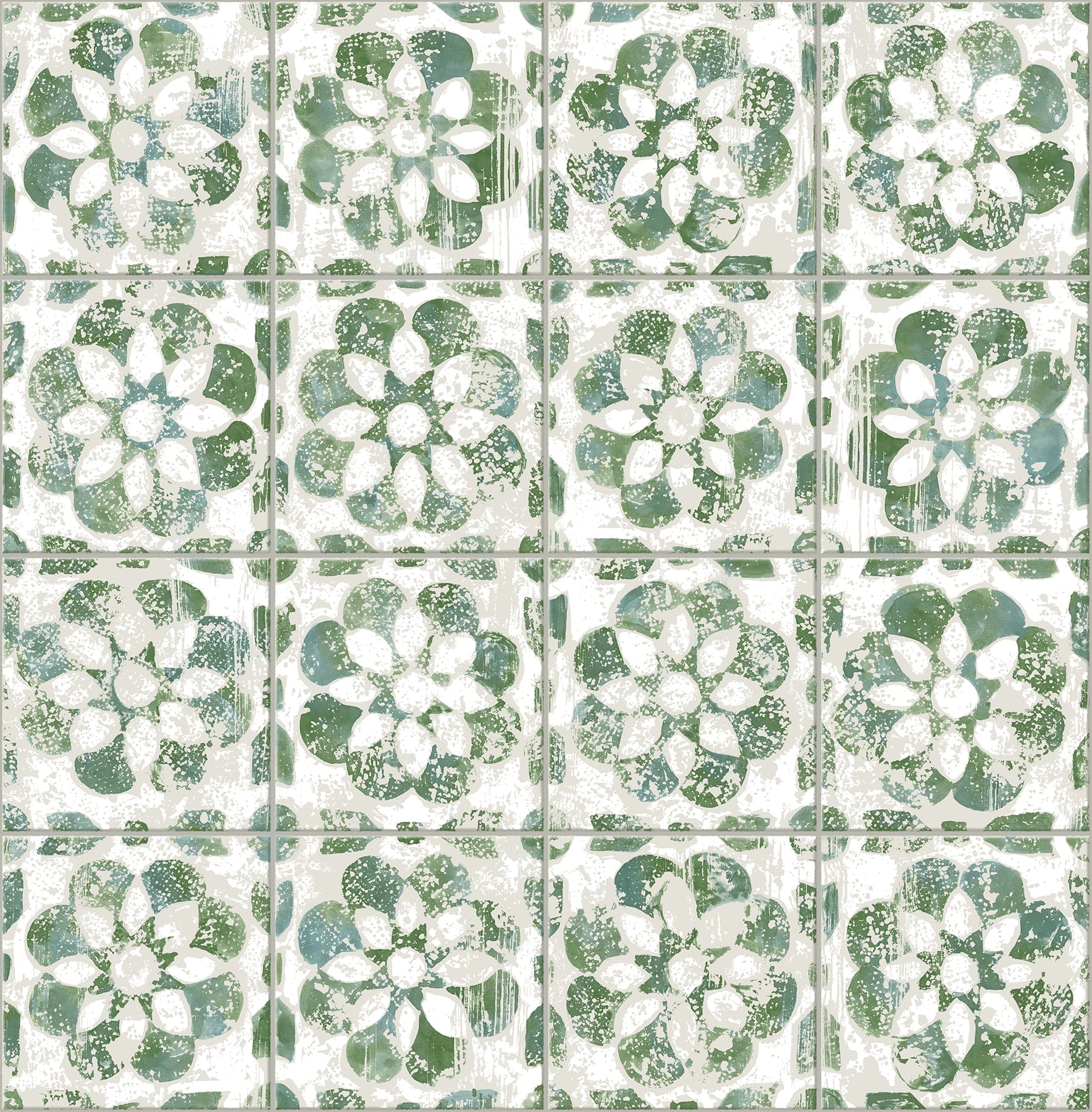Advantage Izeda Green Floral Tile Wallpaper
