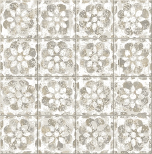 Advantage Izeda Taupe Floral Tile Wallpaper