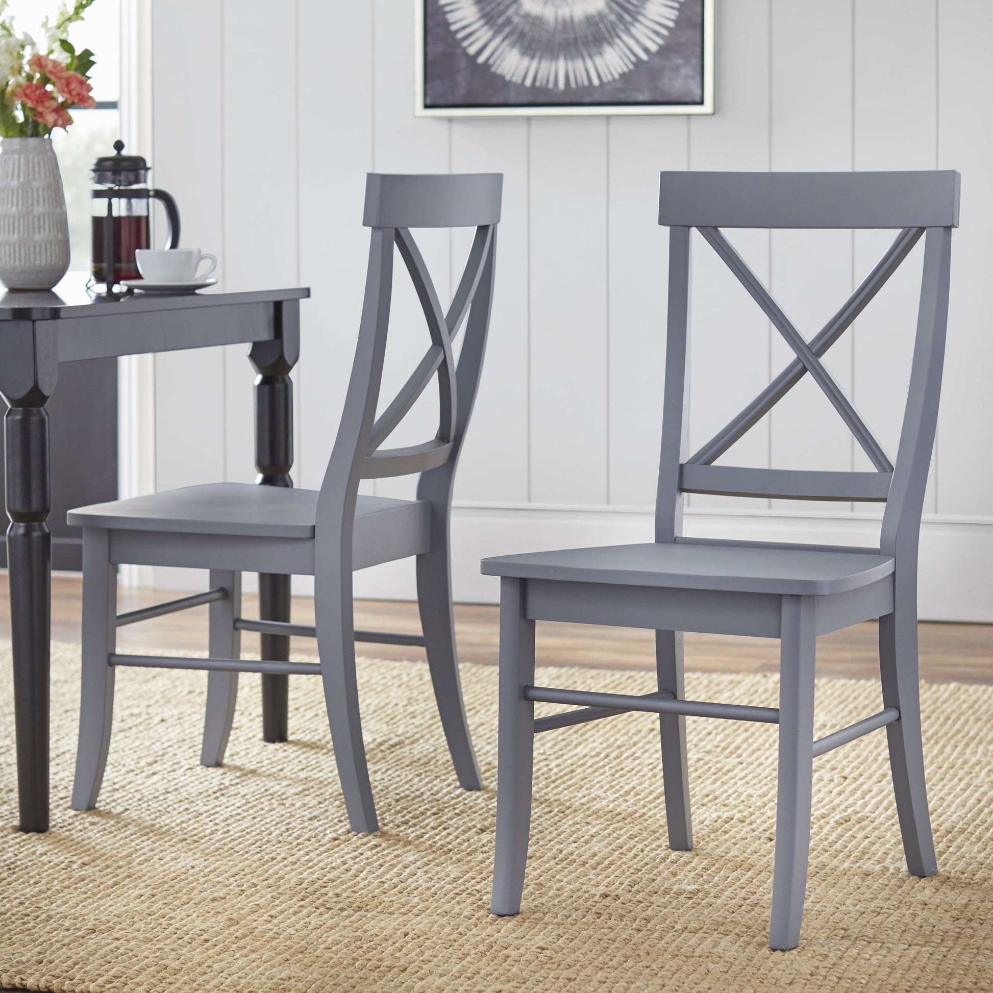 Rubberwood Cross Back Dining Side Chairs, Brown (Set of 2)