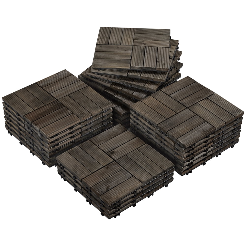 Alden Design 12â€ x 12â€ Interlocking Wood Flooring Tiles for Deck, Pack of 27, Black