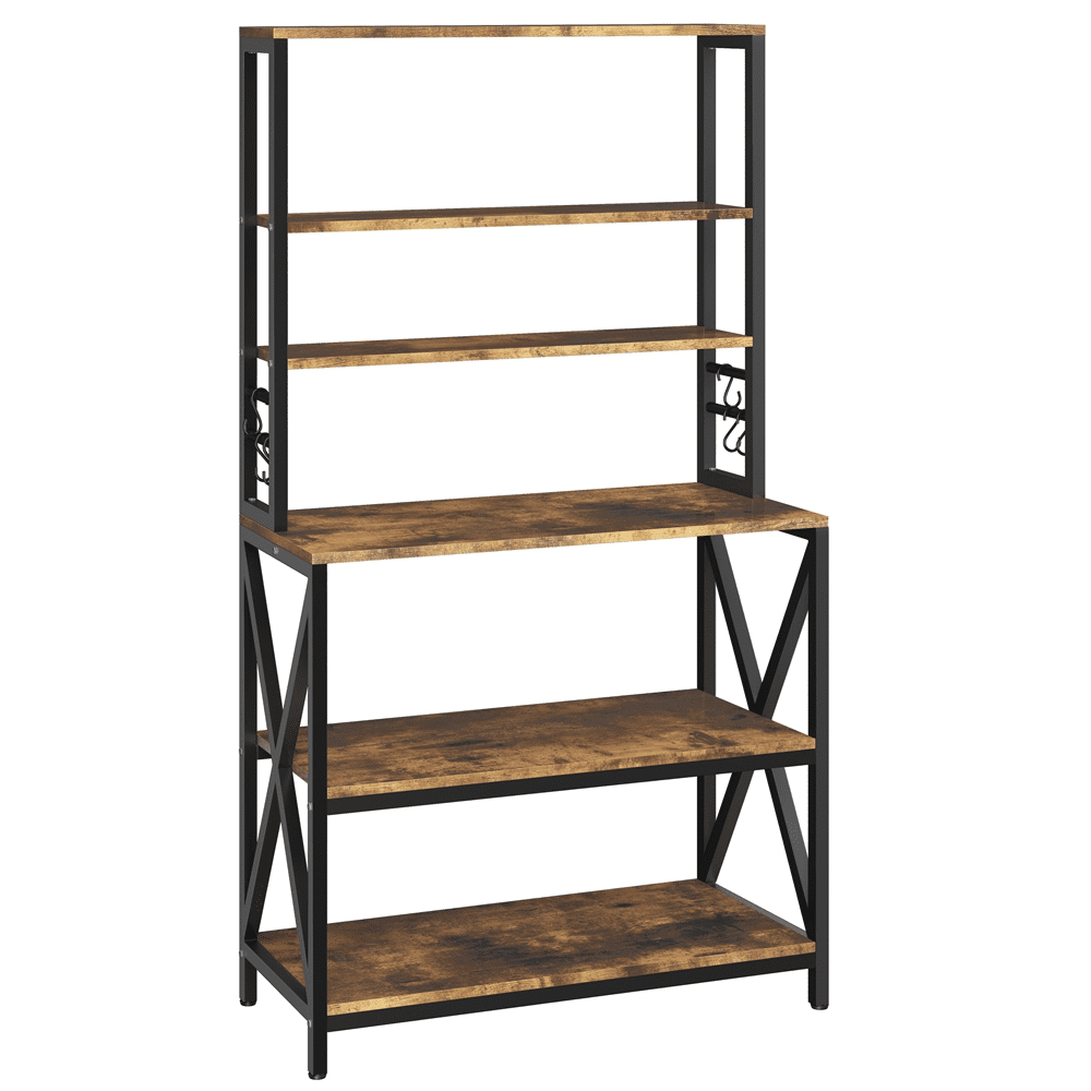 Alden Design 6 Tier Industrial Bakerâ€™s Rack with Adjustable Feet, Rustic Brown