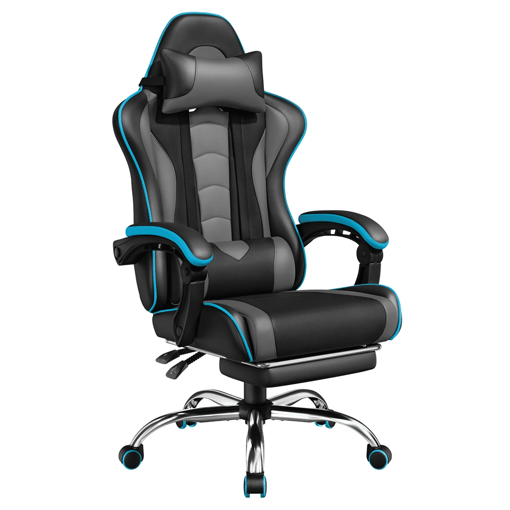 Alden Design Ergonomic High Back Gaming Chair with Massage Lumbar Pillow, Pink/White