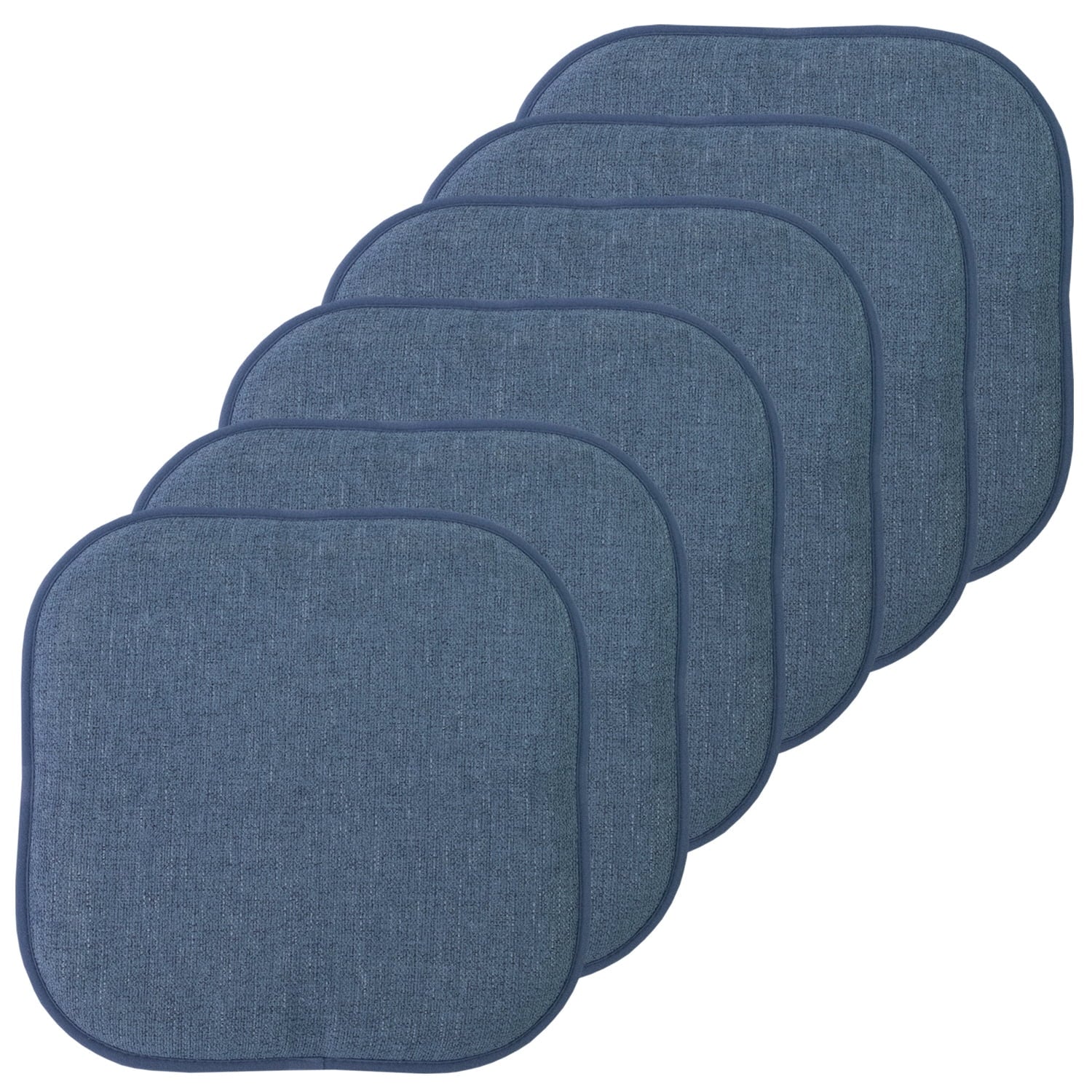 Alexis Memory Foam No Slip Back 16 x 16 Chair Pad Cushion 6 Pack - Denim