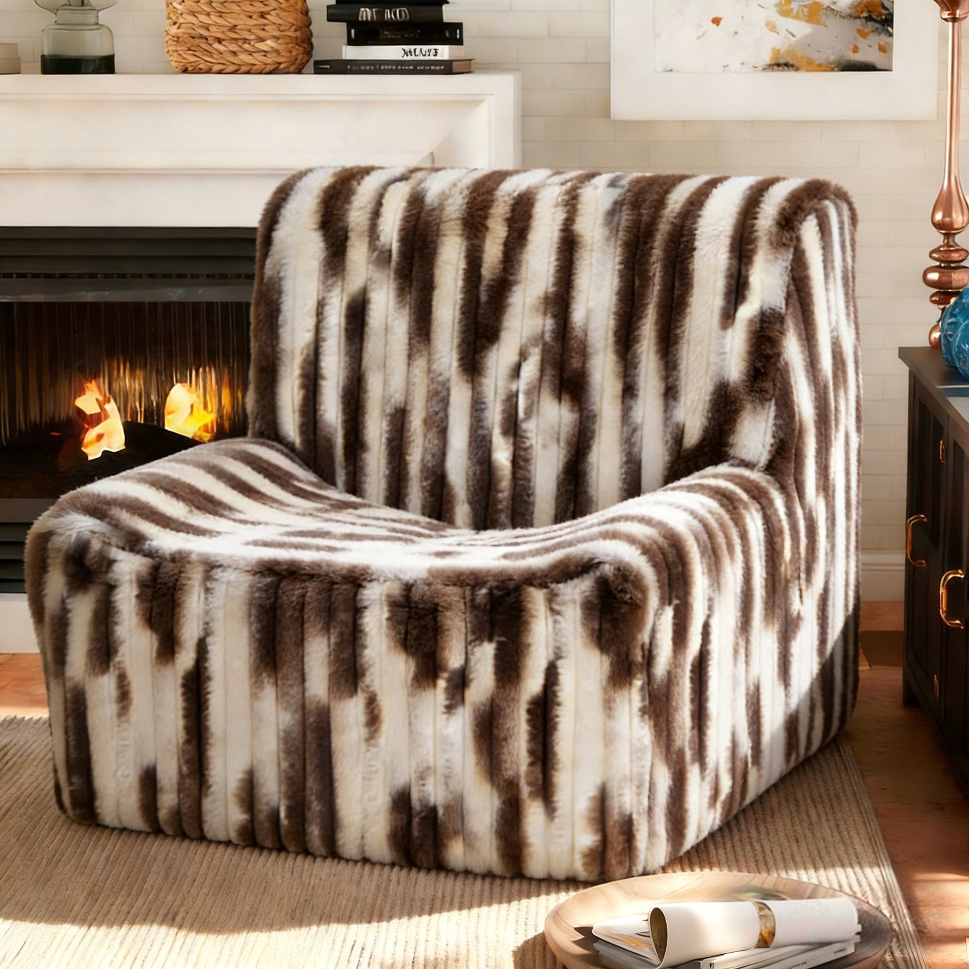 Alvantor Faux Fur Bean Bag Chair for Adults, Armless Floor Sofa with Foam Filling