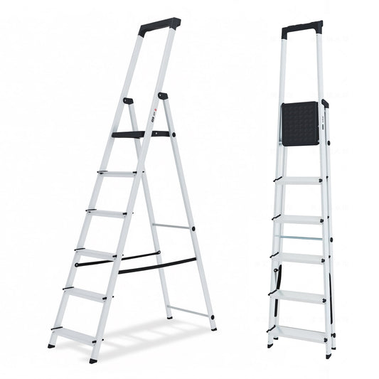 Alvantor 6-Step Folding Aluminum Ladder, 330 lbs Capacity, Lightweight with Anti-Slip Steps & Handrail